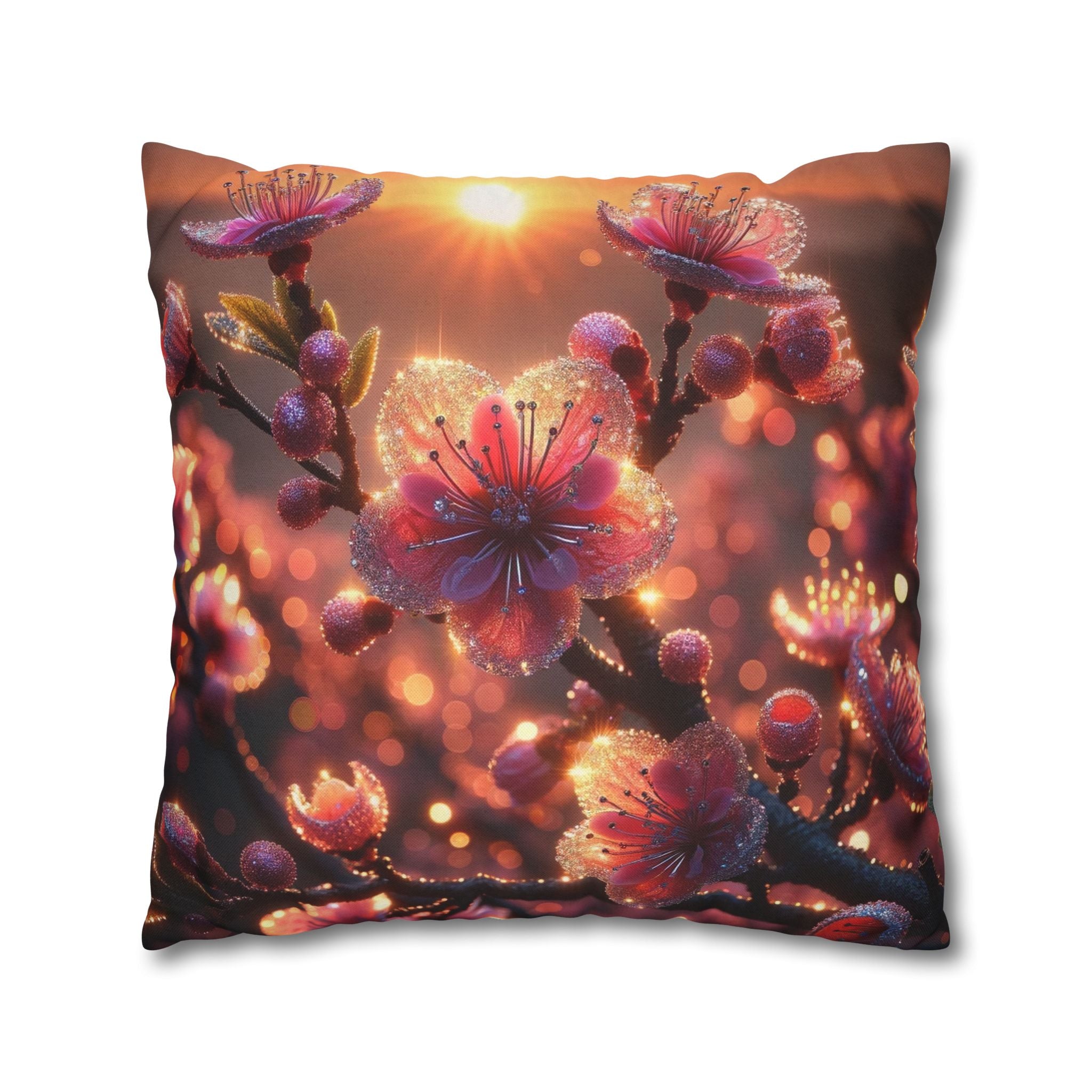 Pink flowers in sunset - Polyester Square Pillowcase