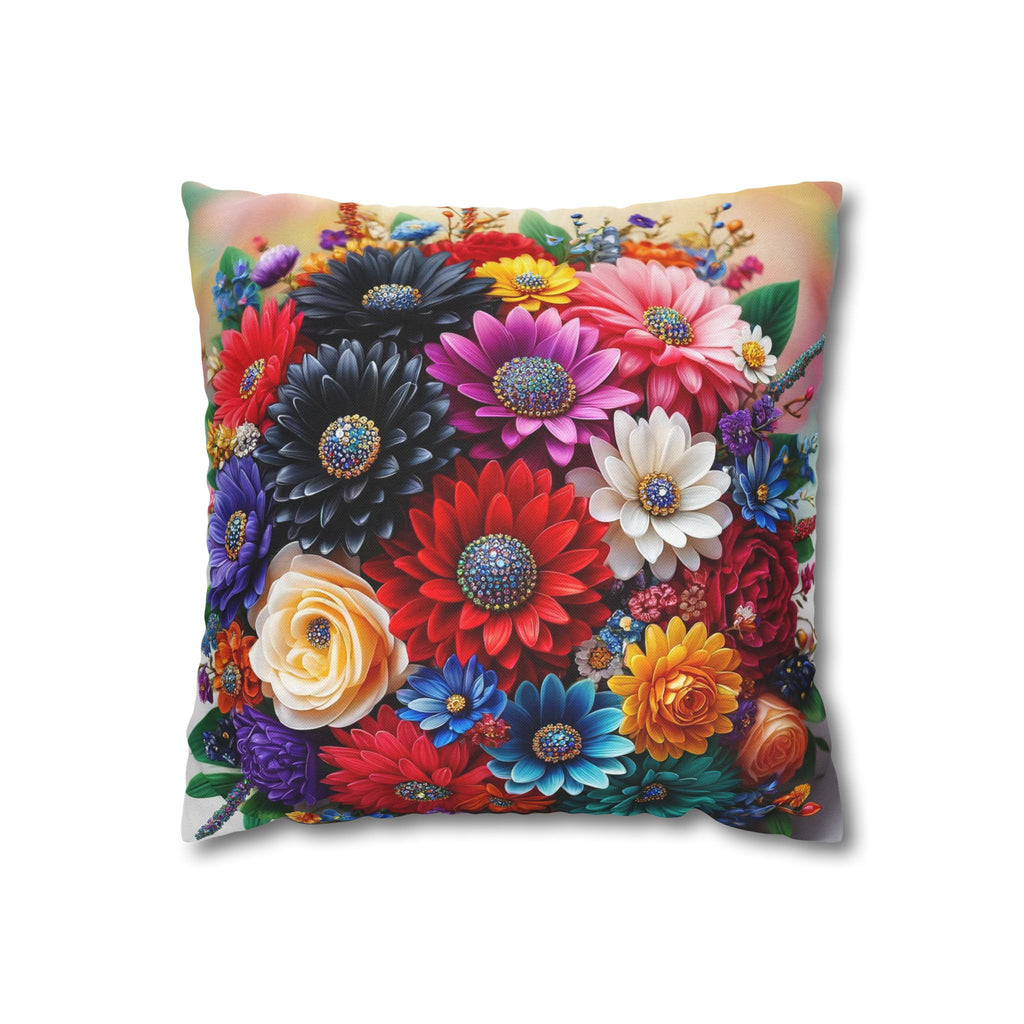 Colourful Bouquet (with diamonds) - Polyester Square Pillowcase