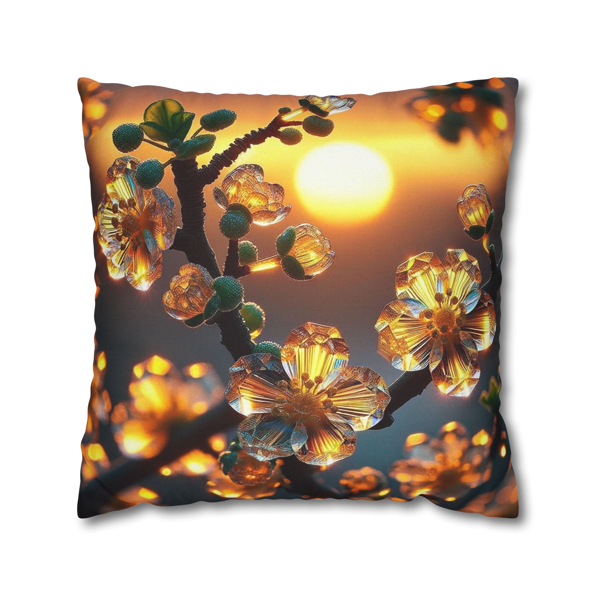 Yellow flowers in sunset - Polyester Square Pillowcase
