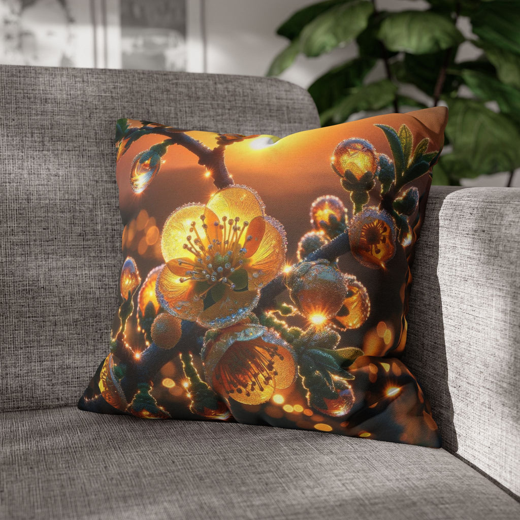 Yellow diamond-like flowers - Polyester Square Pillowcase