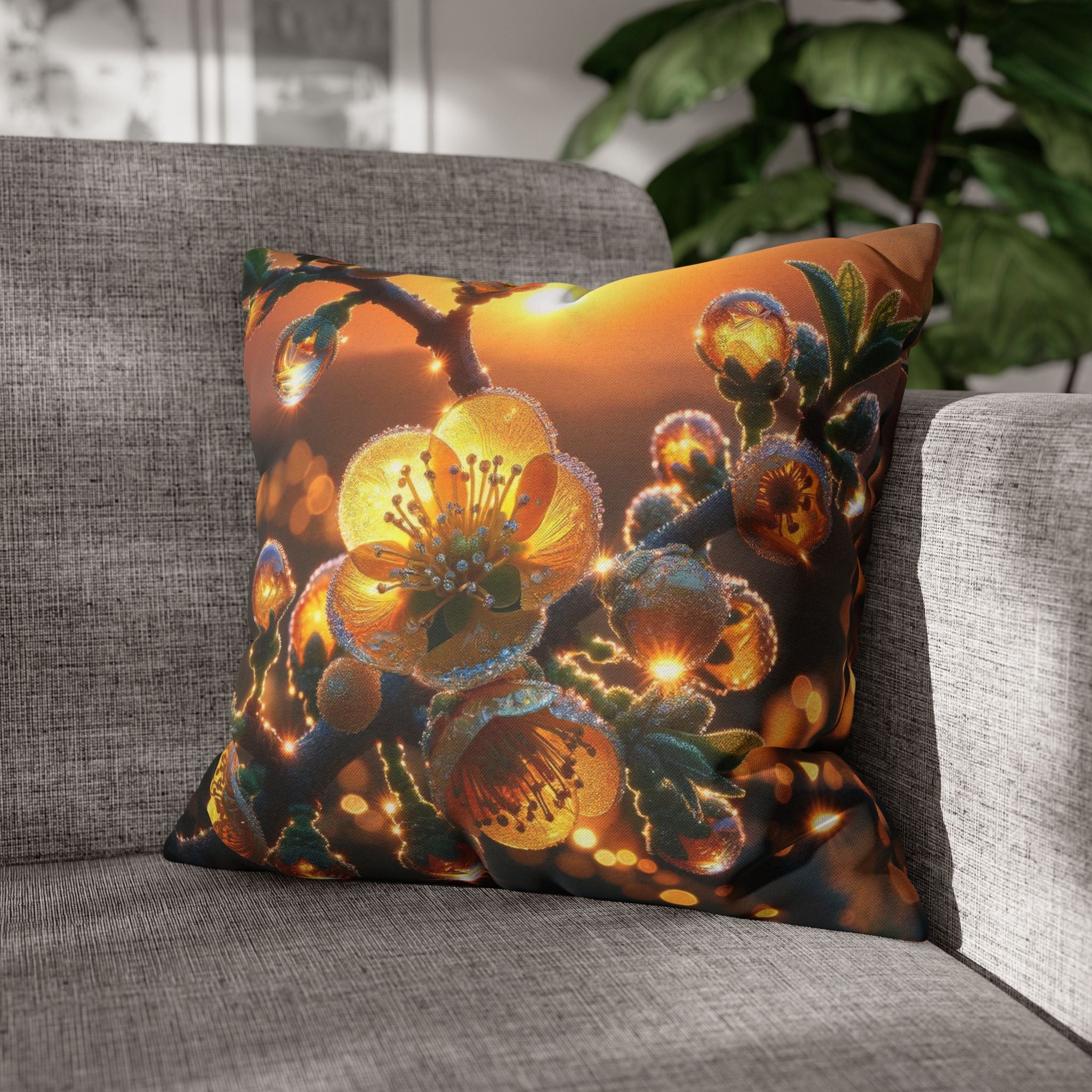 Yellow diamond-like flowers - Polyester Square Pillowcase