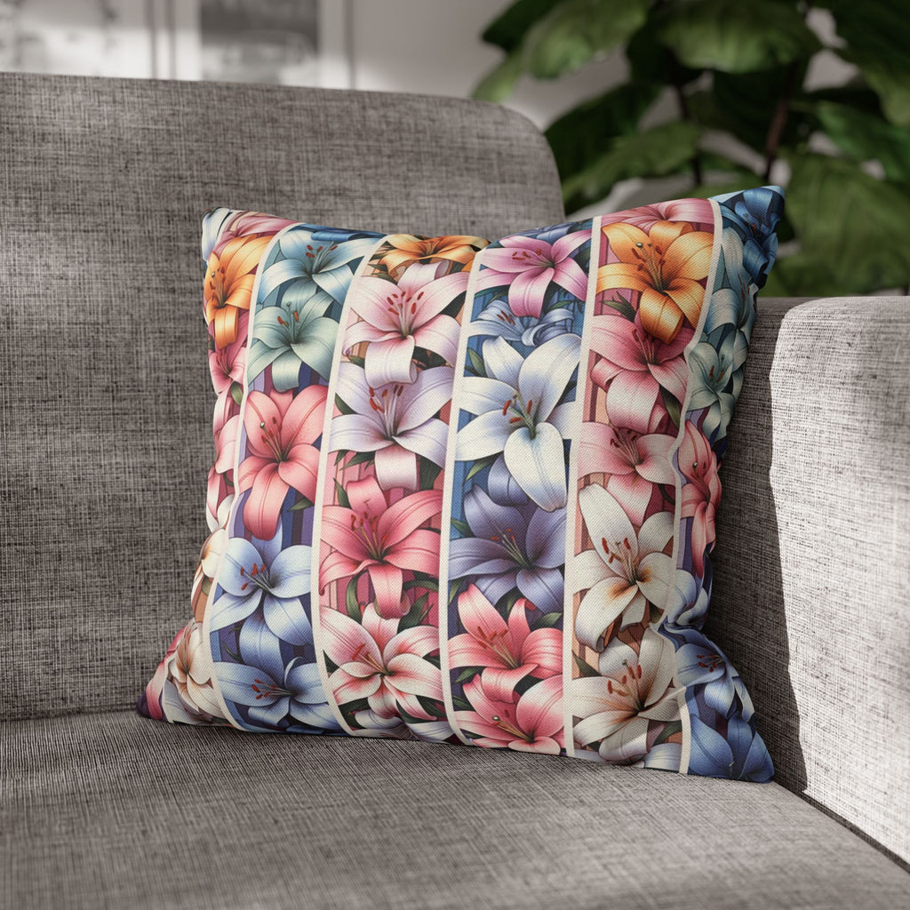 Pastel coloured Lilies in columns - Polyester Square Pillowcase
