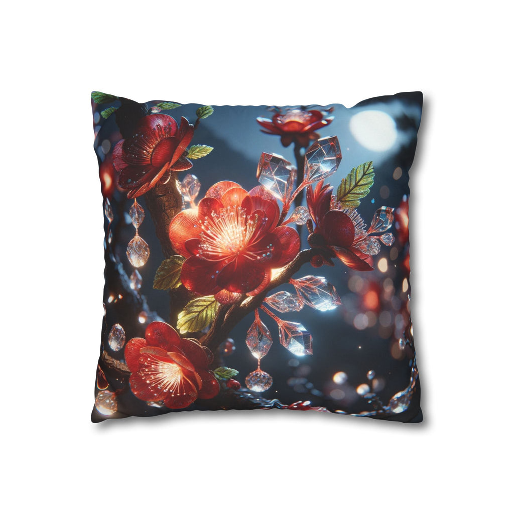 Red diamond flowers (in moonlight) - Suede Square Pillowcase