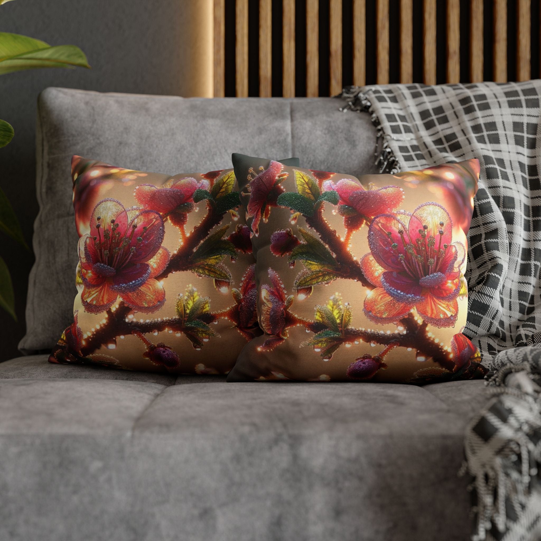 Large Pink diamond flowers - Polyester Square Pillowcase