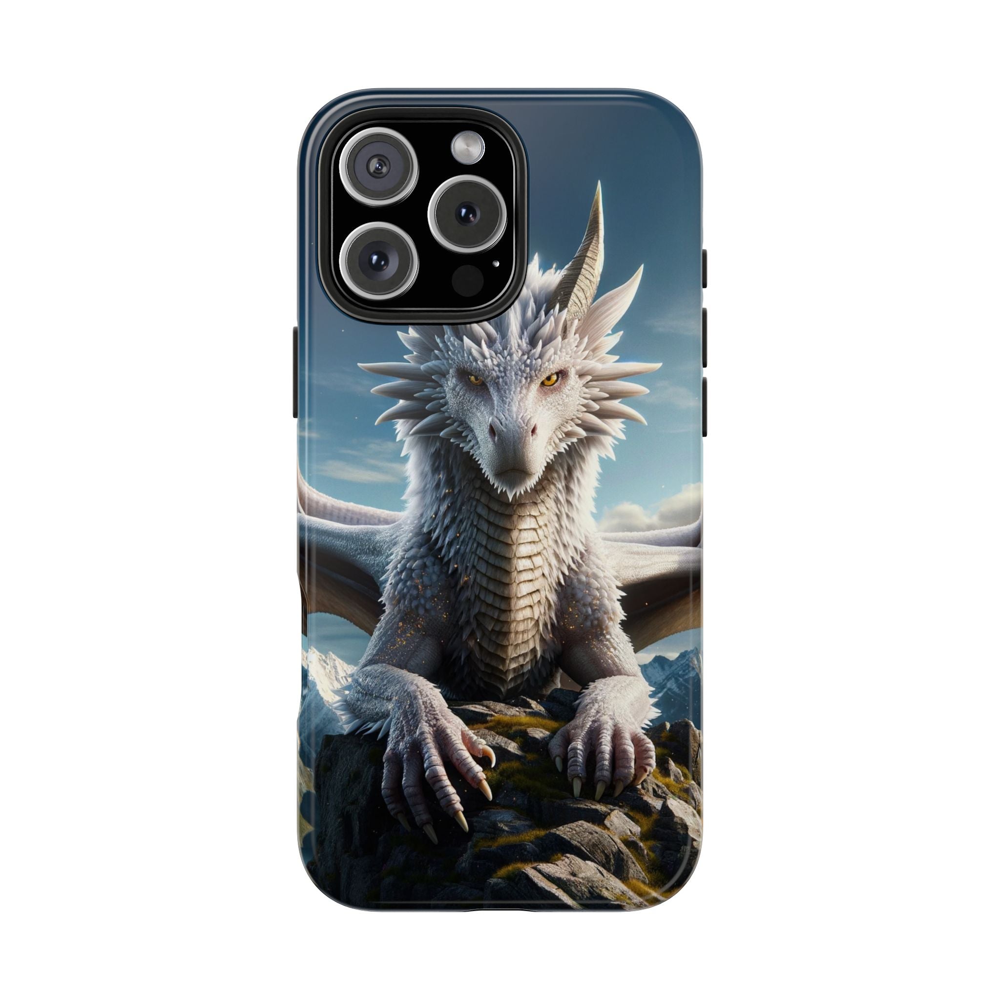 White dragon on a rock - Tough Phone Case