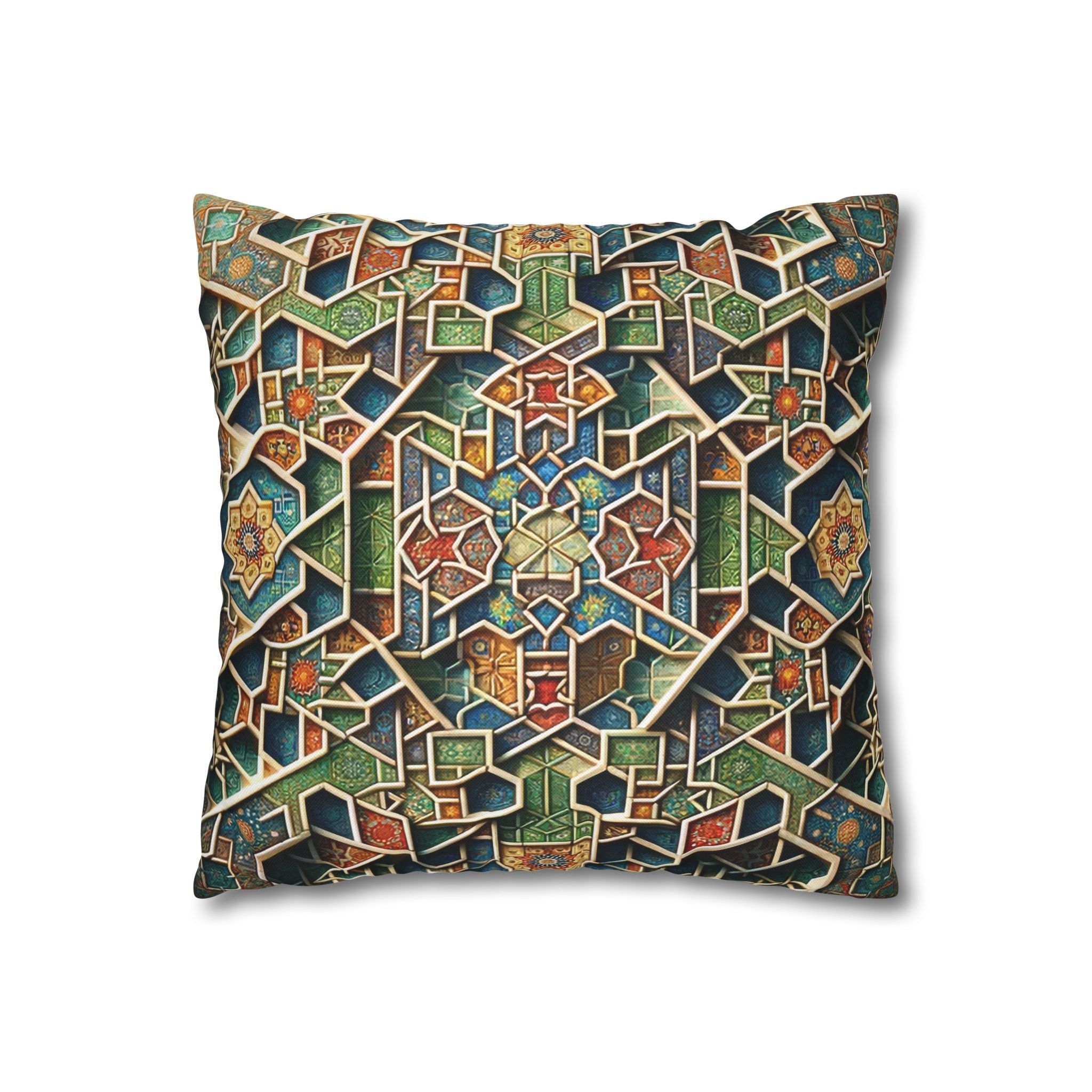 Persian art, orange-green - Polyester Square Pillowcase