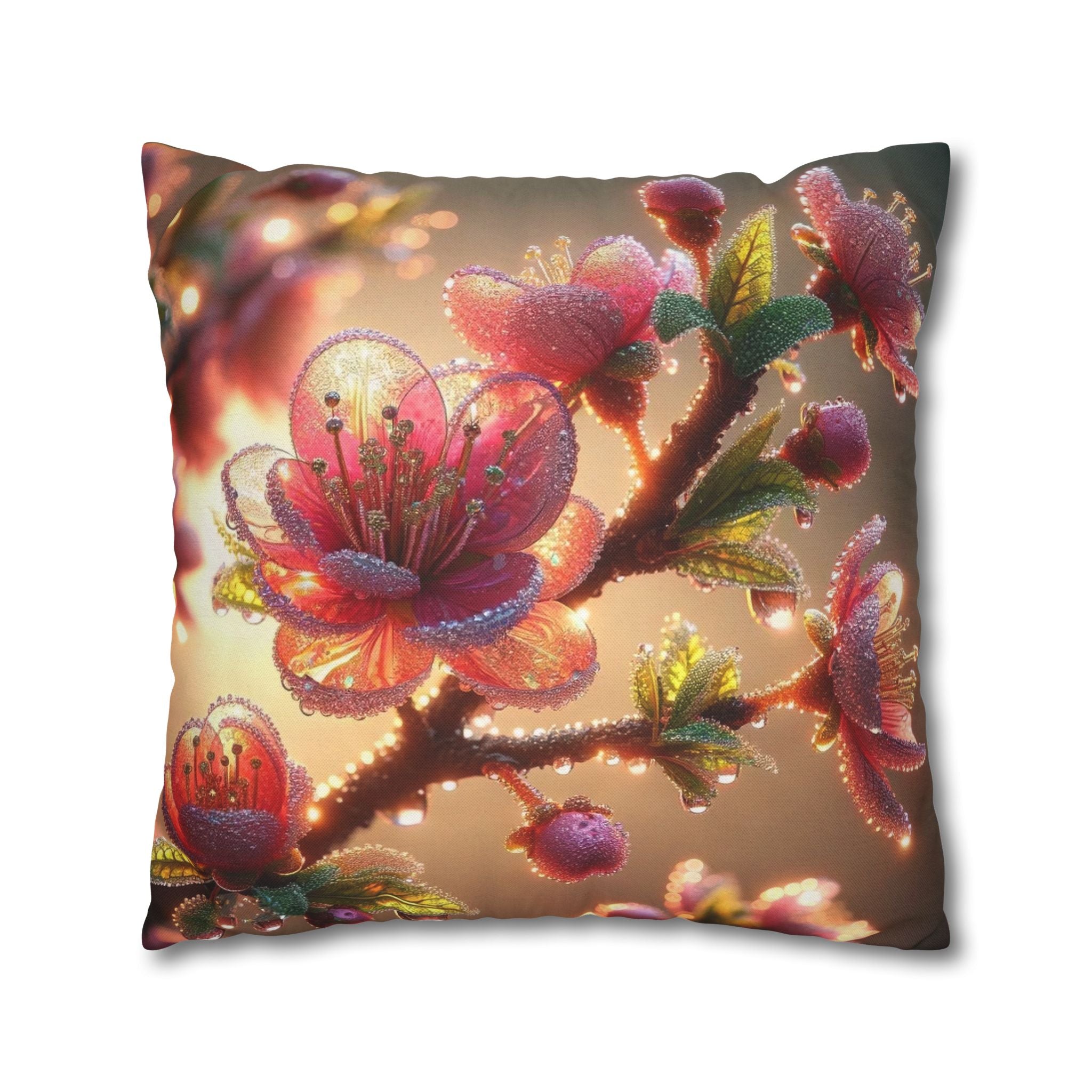 Large Pink diamond flowers - Polyester Square Pillowcase