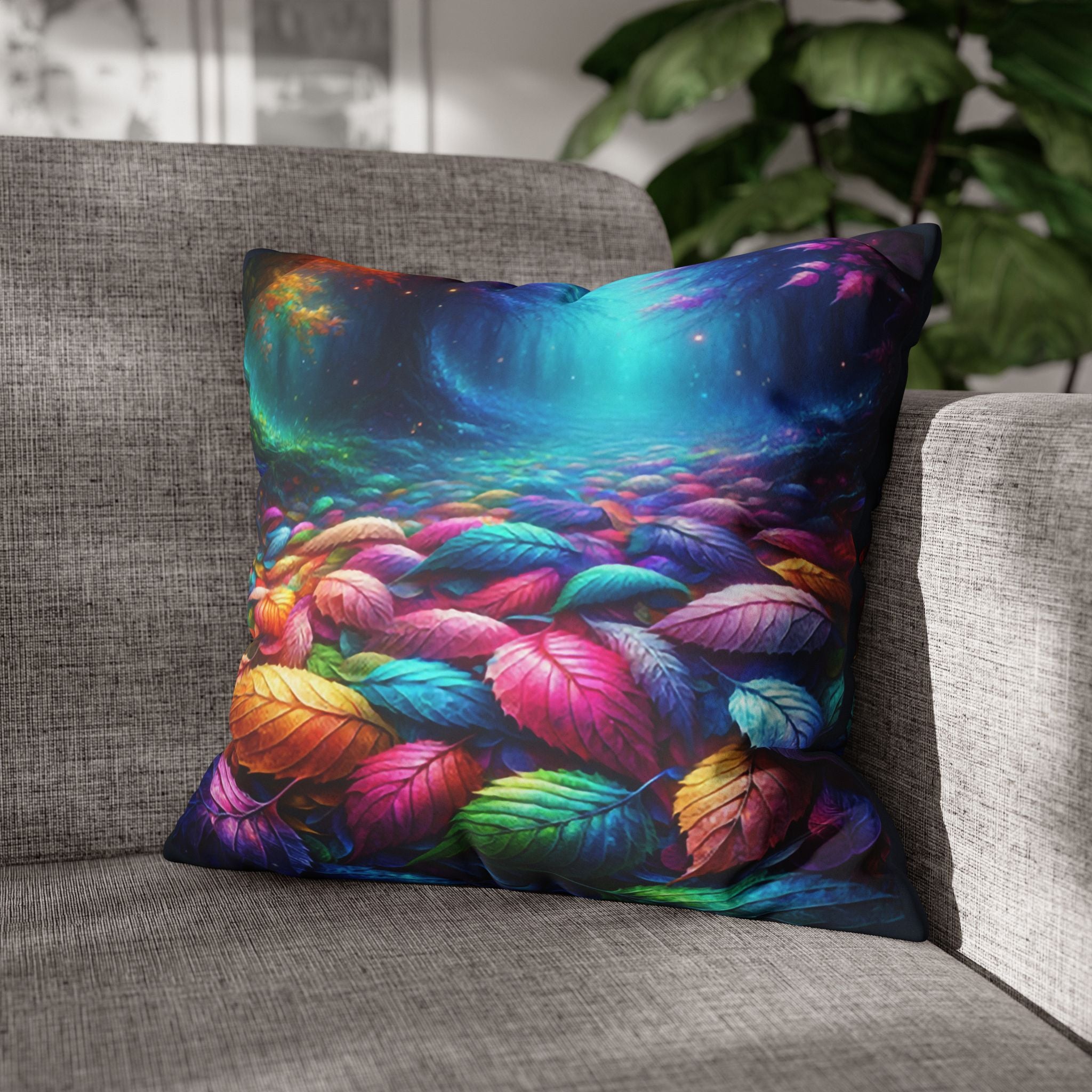 Magical leaves (blue light) - Suede Square Pillowcase