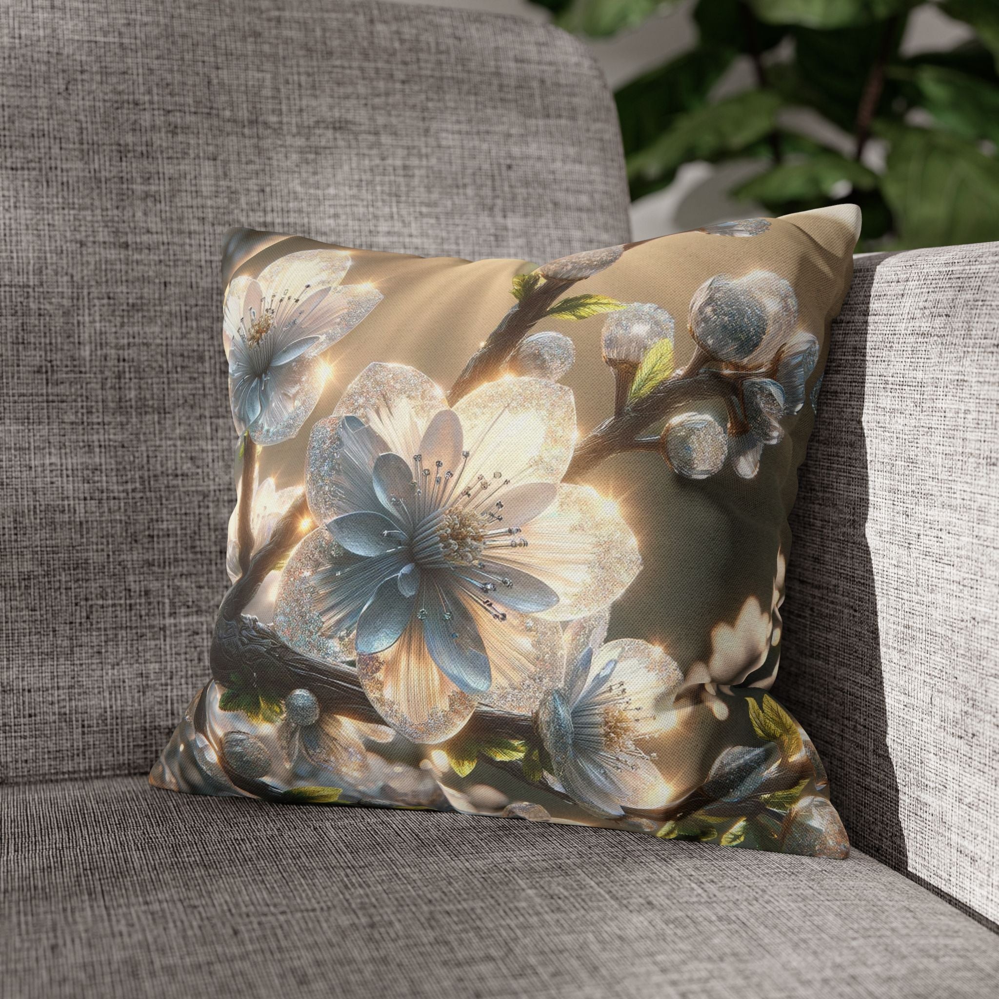 Silver-white diamond flowers - Polyester Square Pillowcase