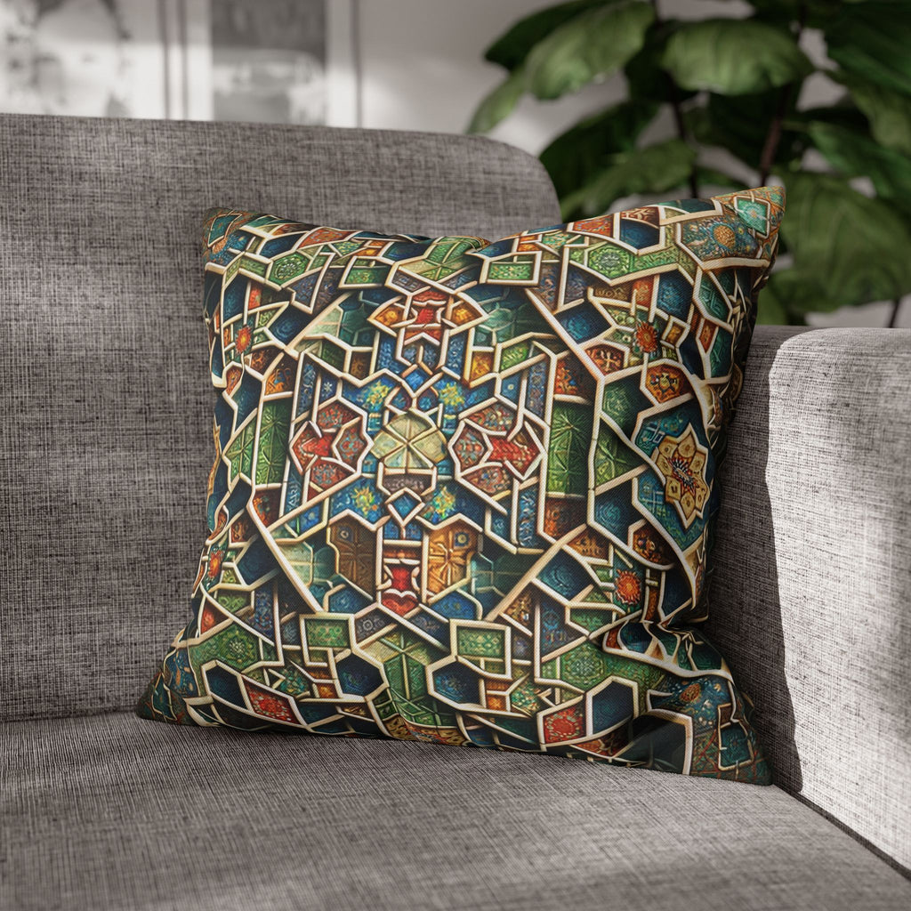 Persian art, orange-green - Polyester Square Pillowcase