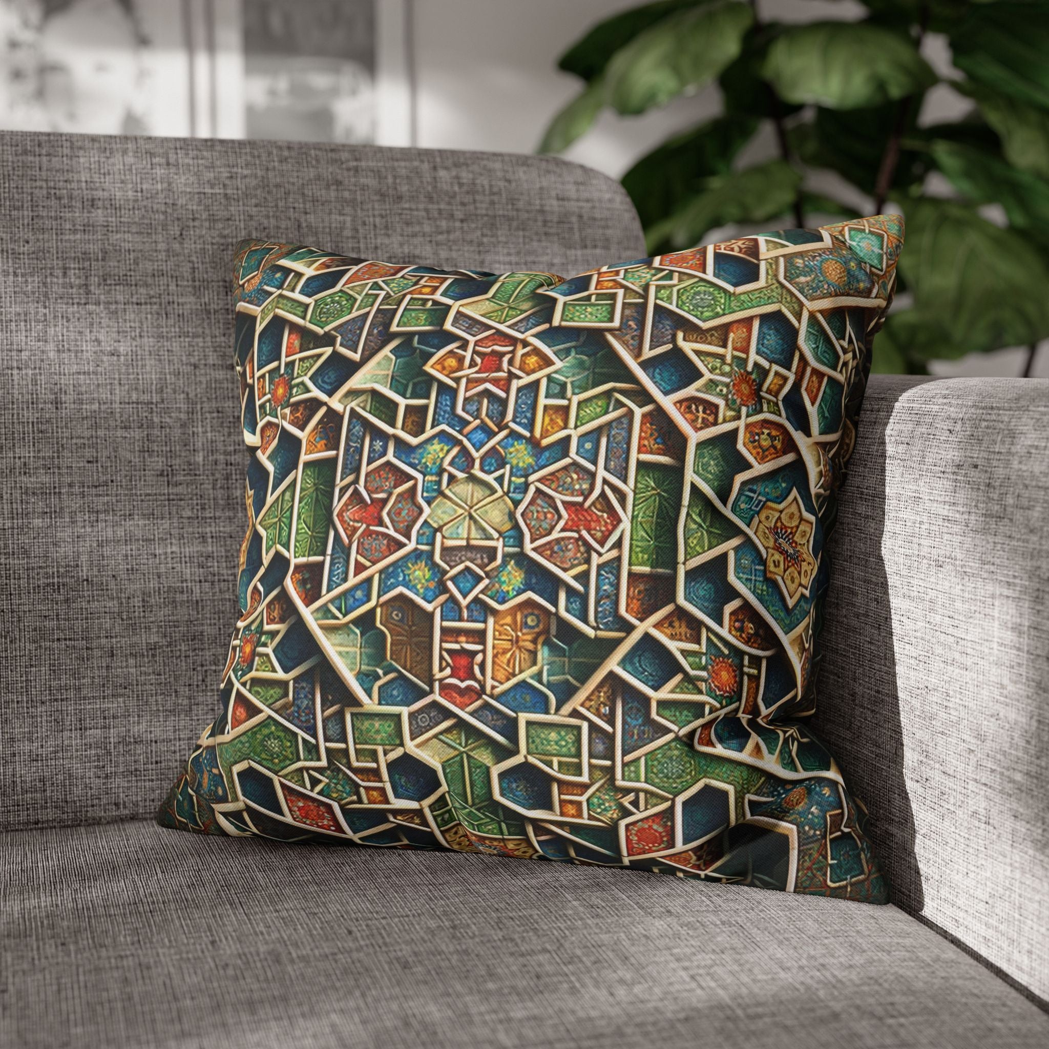 Persian art, orange-green - Polyester Square Pillowcase