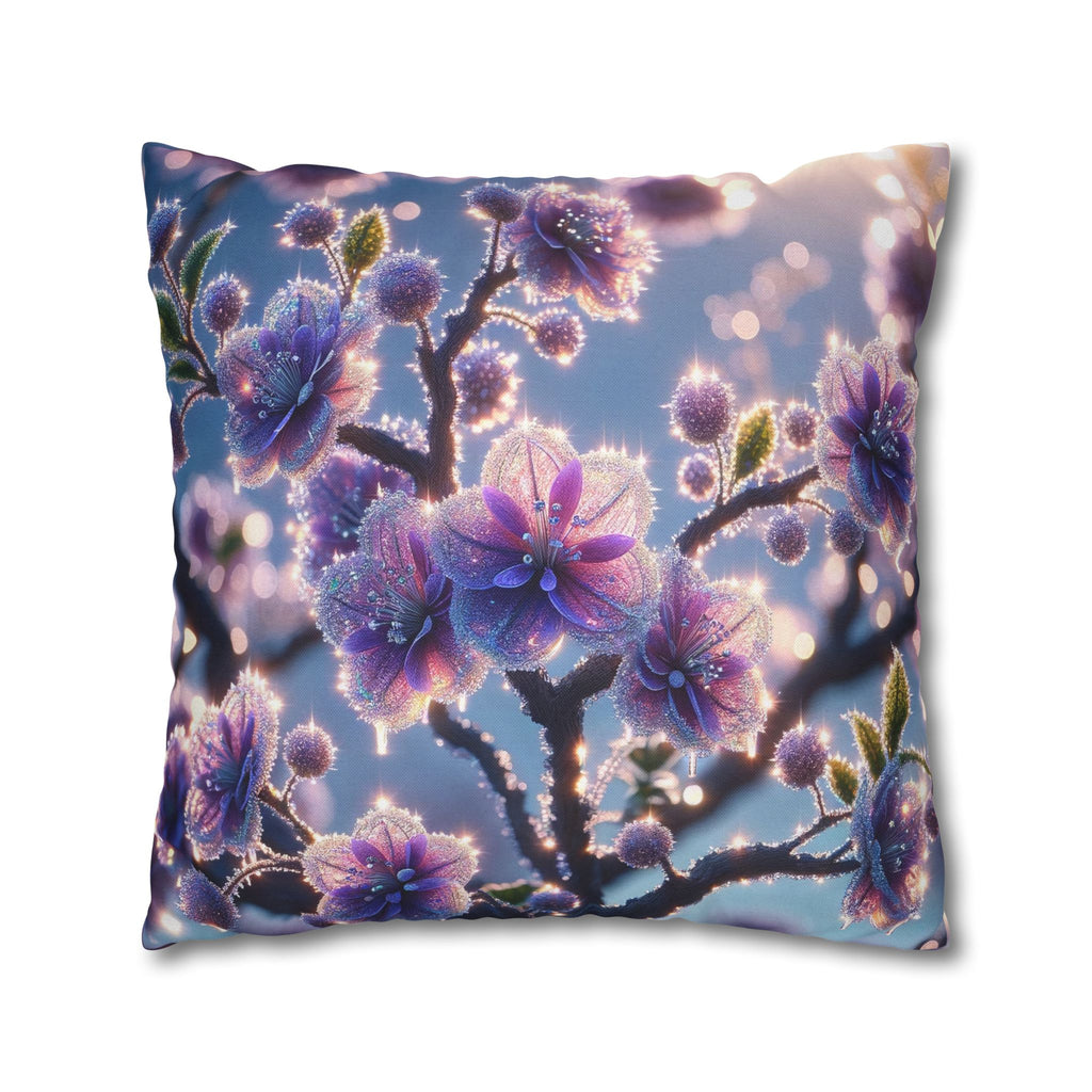 Lavender coloured flowers with sky blue background -  Polyester Square Pillowcase