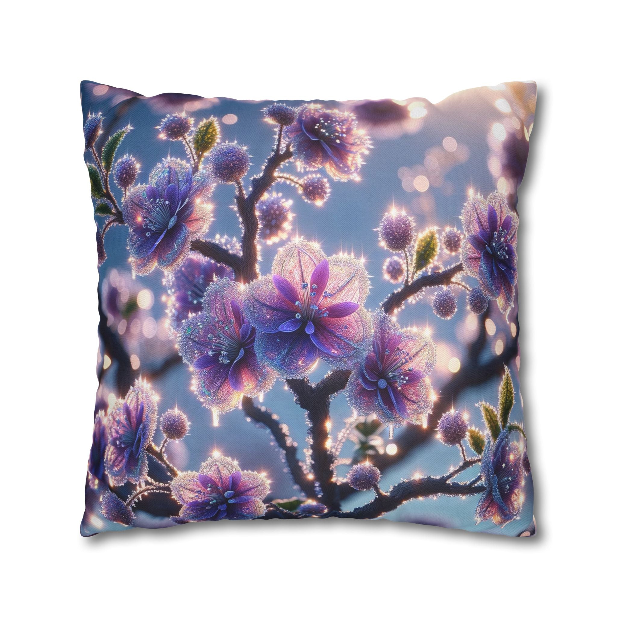 Lavender coloured flowers with sky blue background -  Polyester Square Pillowcase