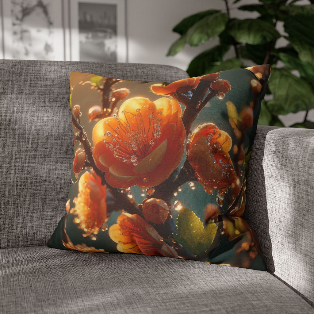Orange-yellow diamond flowers - Polyester Square Pillowcase