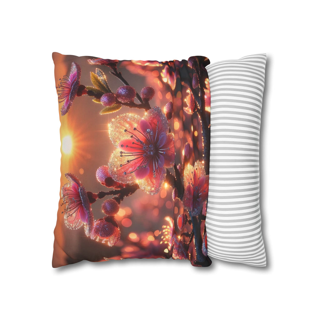 Pink diamond flowers (in sunset) - Suede Square Pillowcase