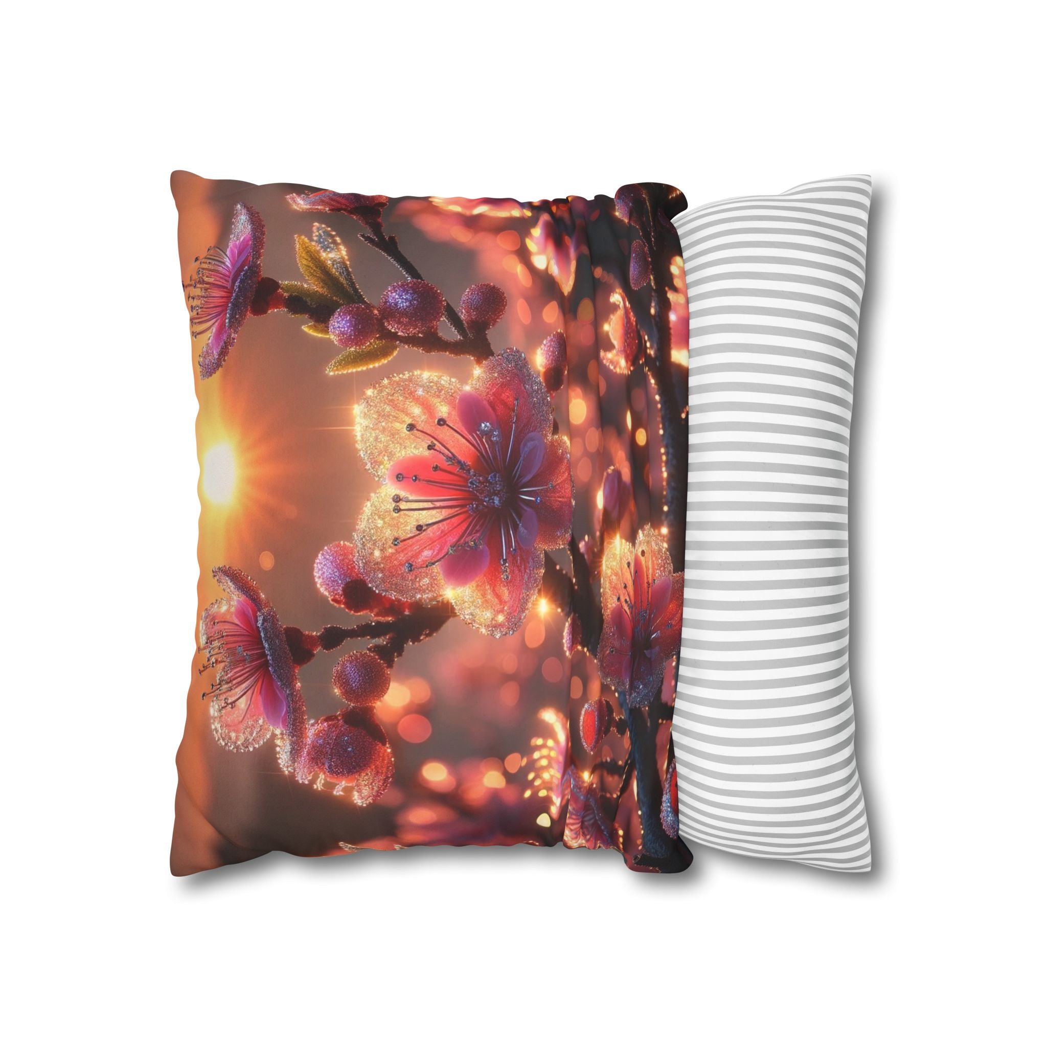 Pink diamond flowers (in sunset) - Suede Square Pillowcase