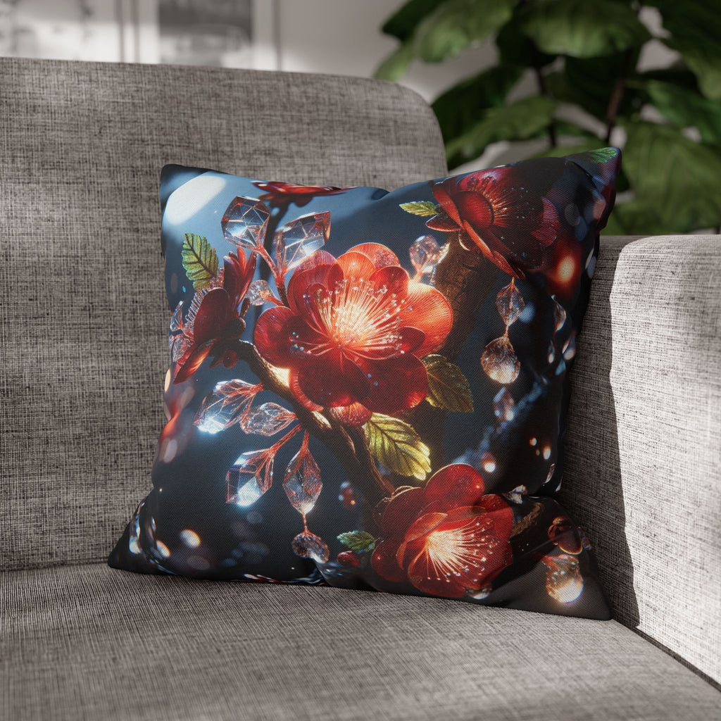 Red flowers in the night - Polyester Square Pillowcase