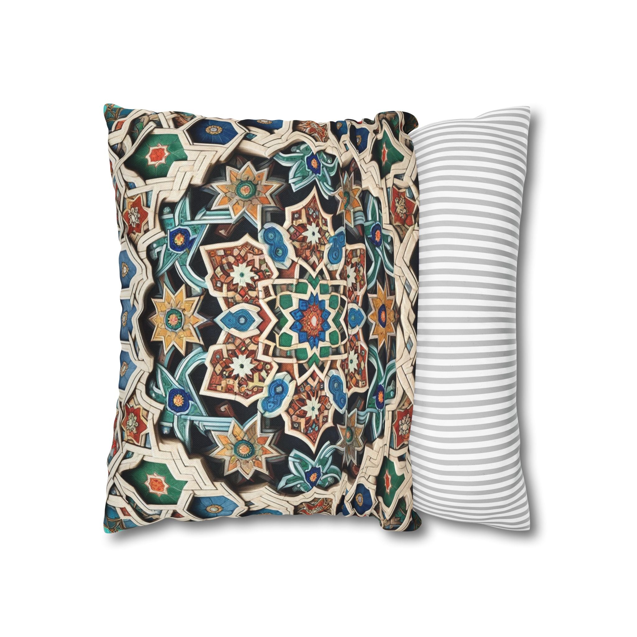 Persian Art , orange-blue - Polyester Square Pillowcase