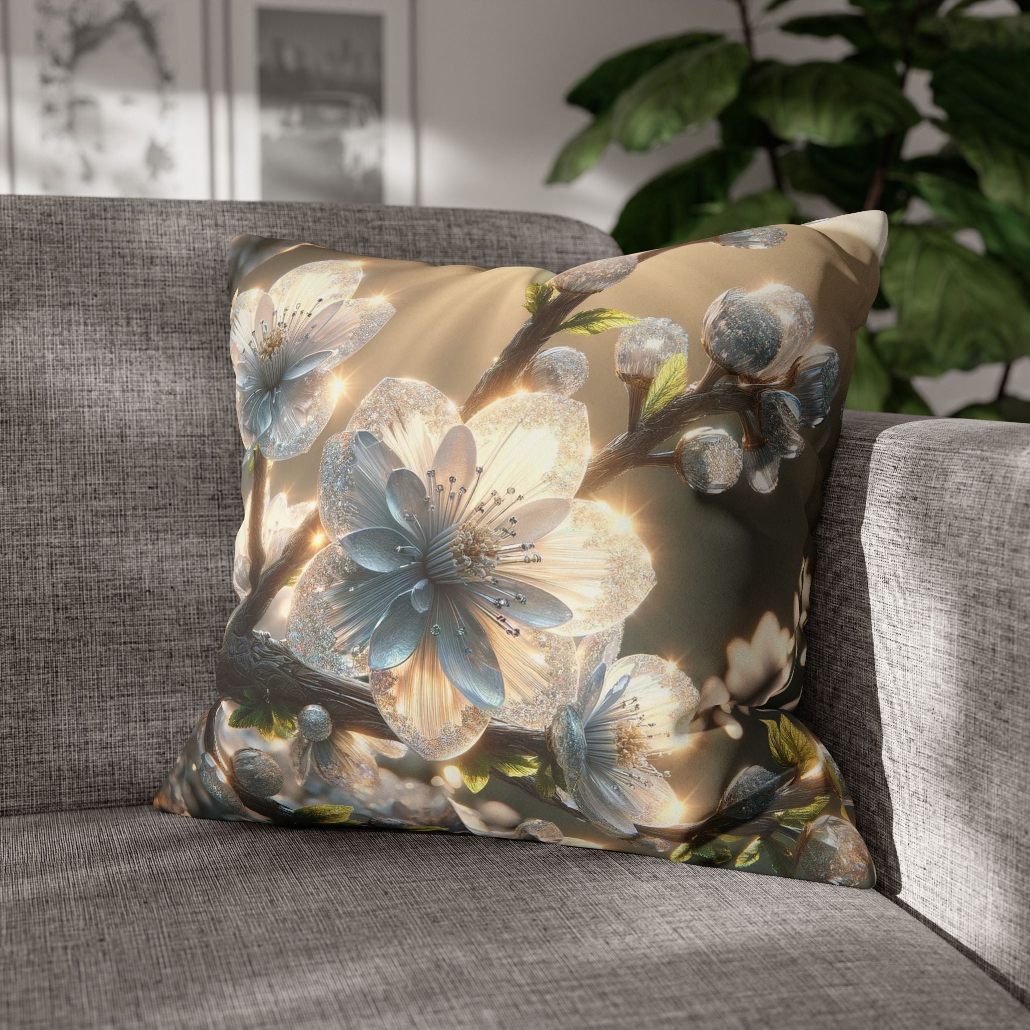 Big silver and white flowers - Suede Square Pillowcase