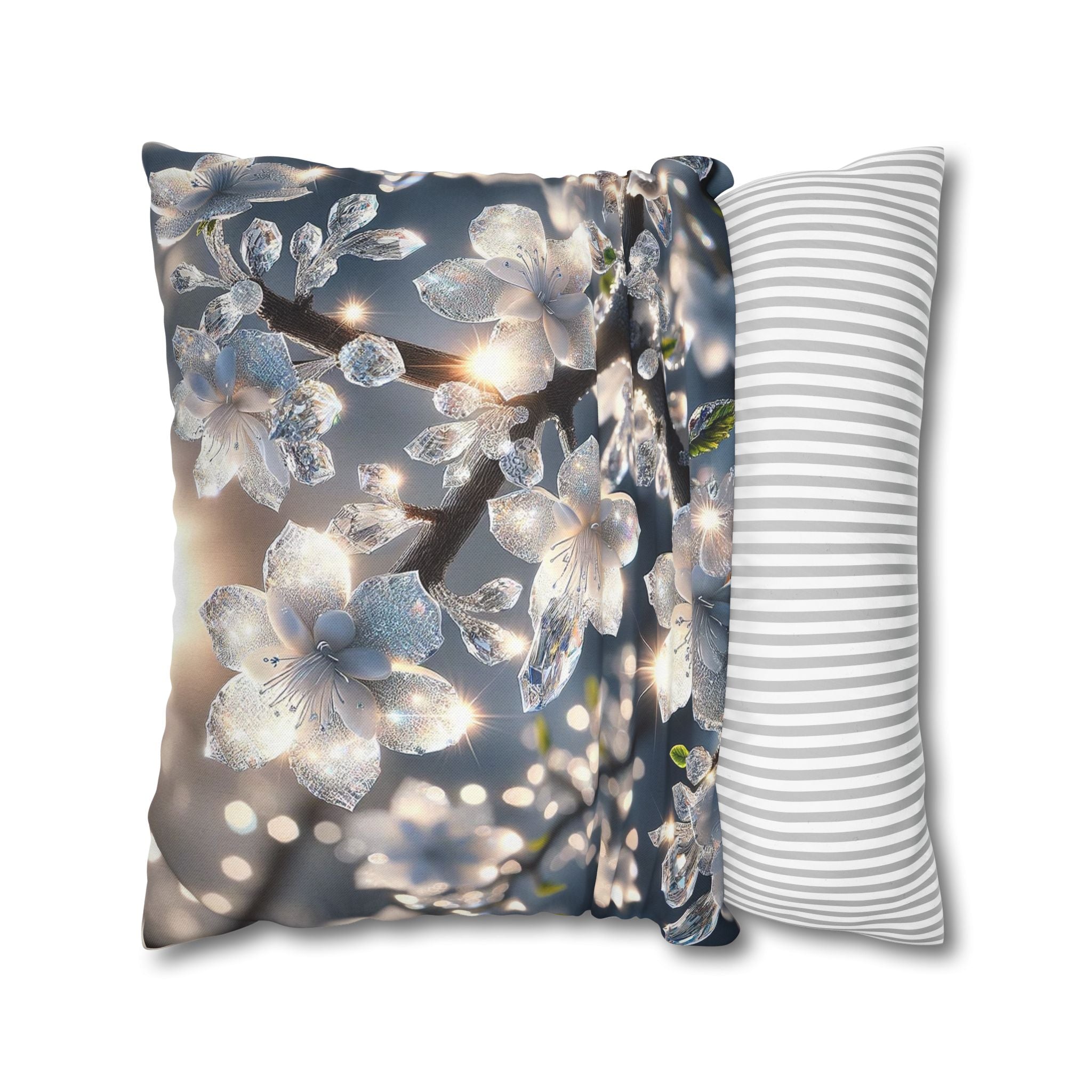 Silver-coloured flowers on grey background - Polyester Square Pillowcase