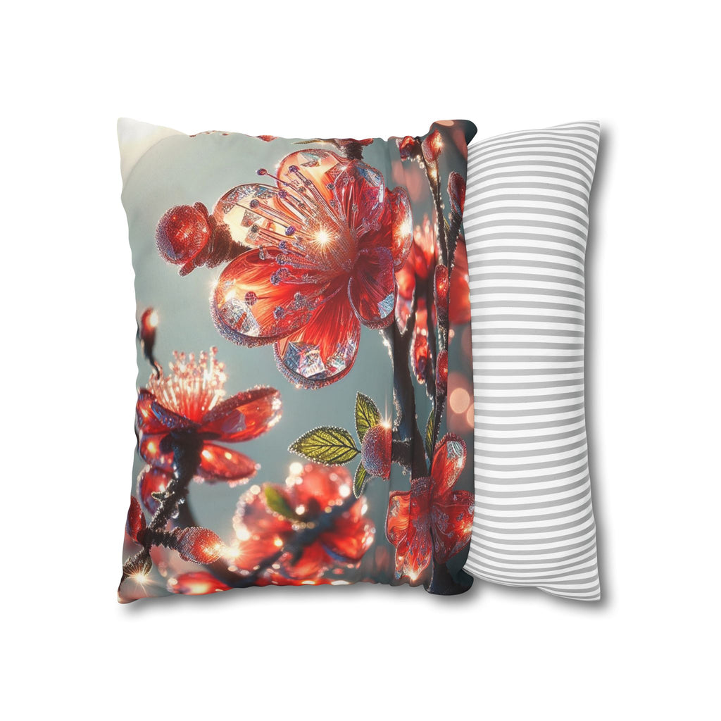 Red diamond flowers (at sunrise) - Suede Square Pillowcase