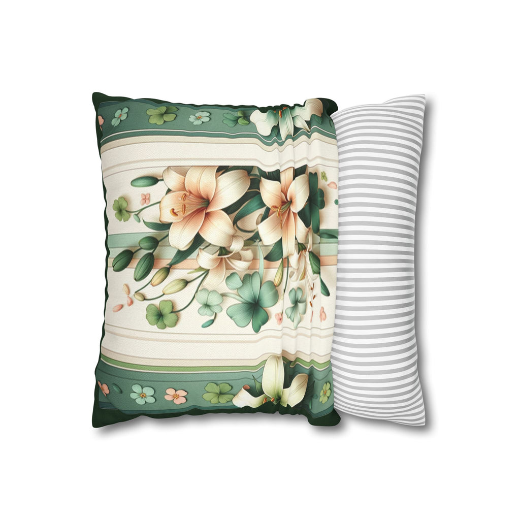 Green & peach coloured lilies - Polyester Square Pillowcase