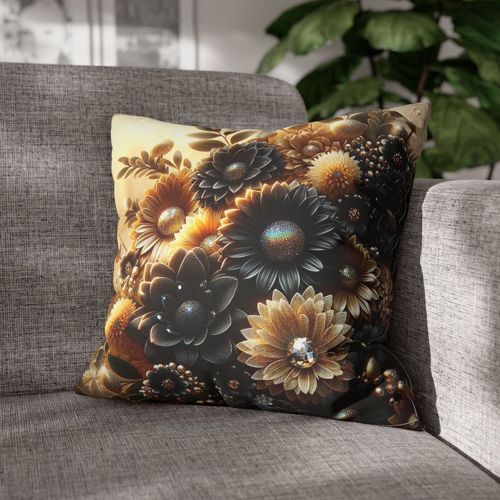 Black and golden Bouquet (with golden background) - Suede Square Pillowcase