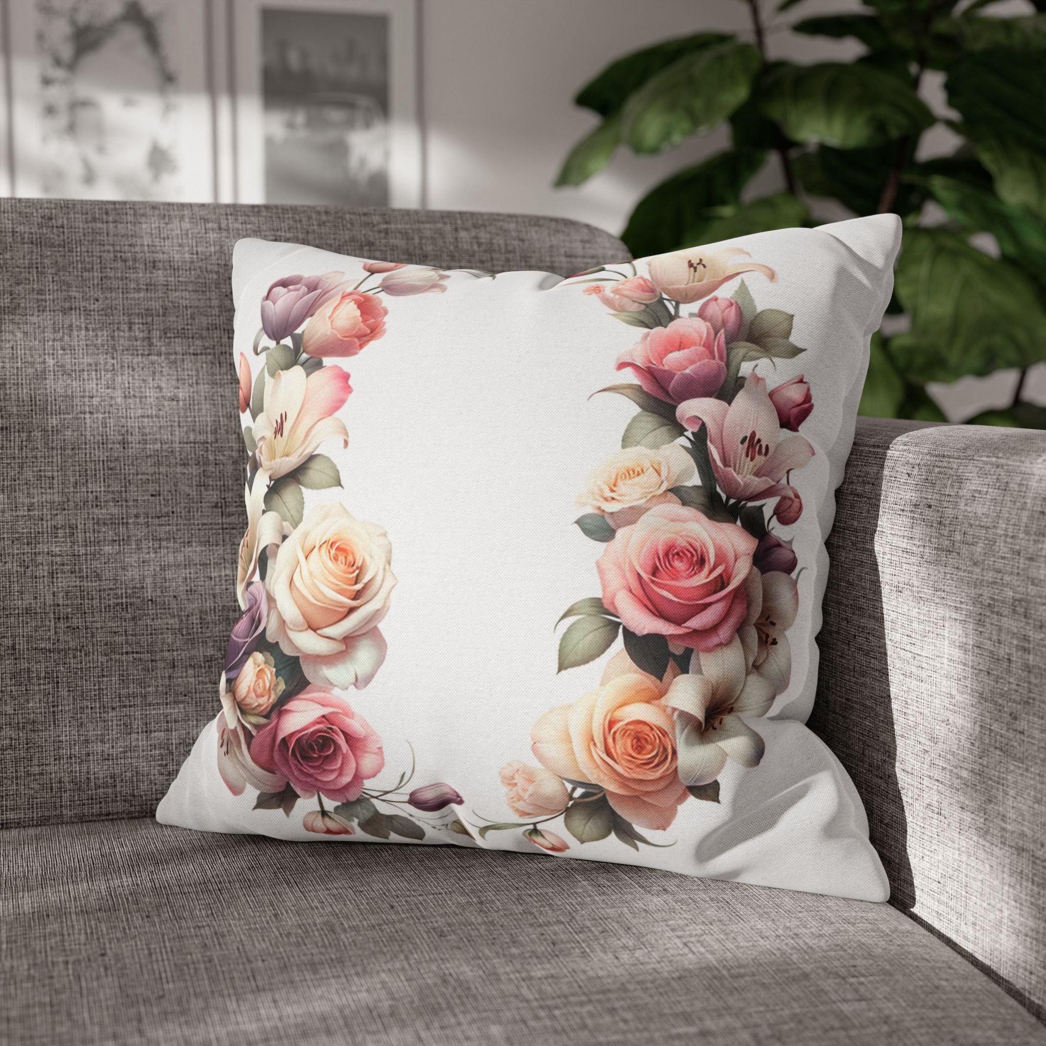 Roses on white background - Polyester Square Pillowcase