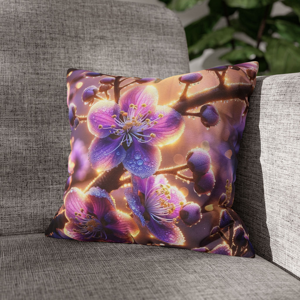 Purple-white, diamond flowers - Polyester Square Pillowcase