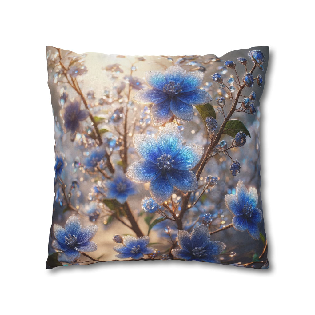 Blue, diamond flowers (4) - Polyester Square Pillowcase