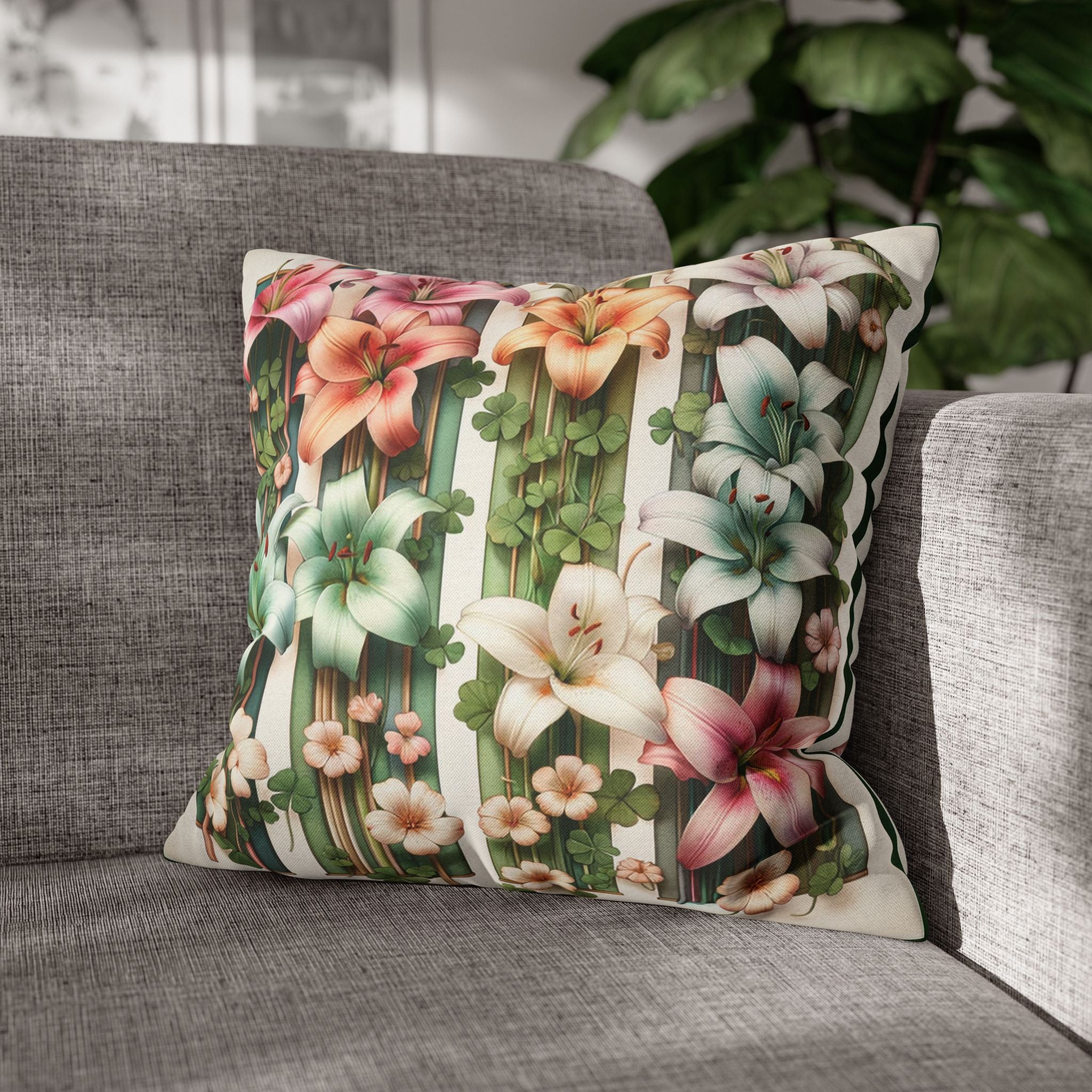 Lilies with little leaves - Polyester Square Pillowcase