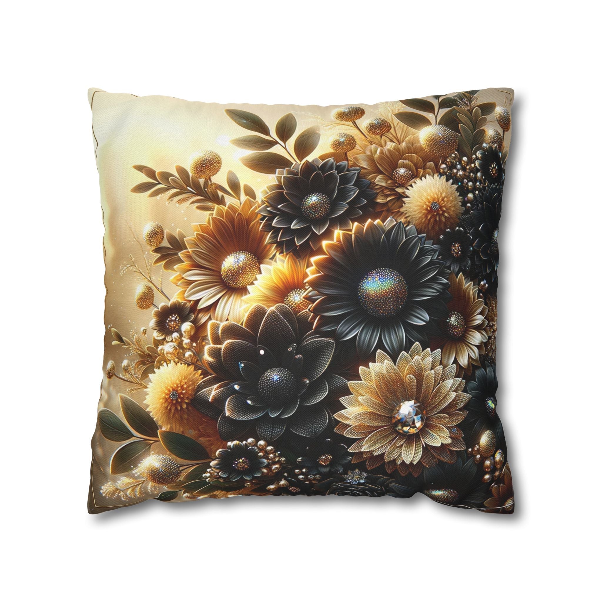 Black-golden Bouquet (2) - Polyester Square Pillowcase