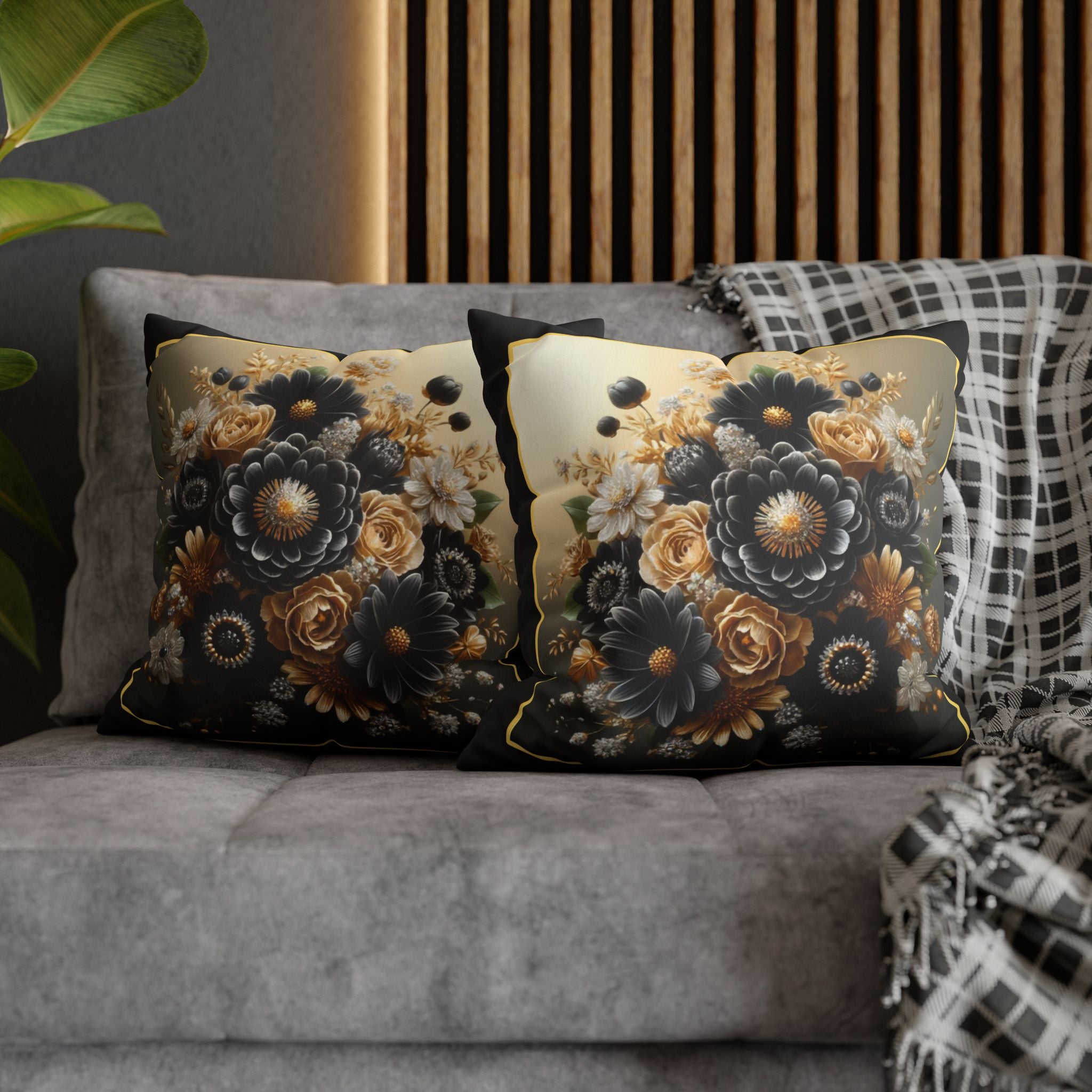 Black & gold (with golden outline) - Suede Square Pillowcase
