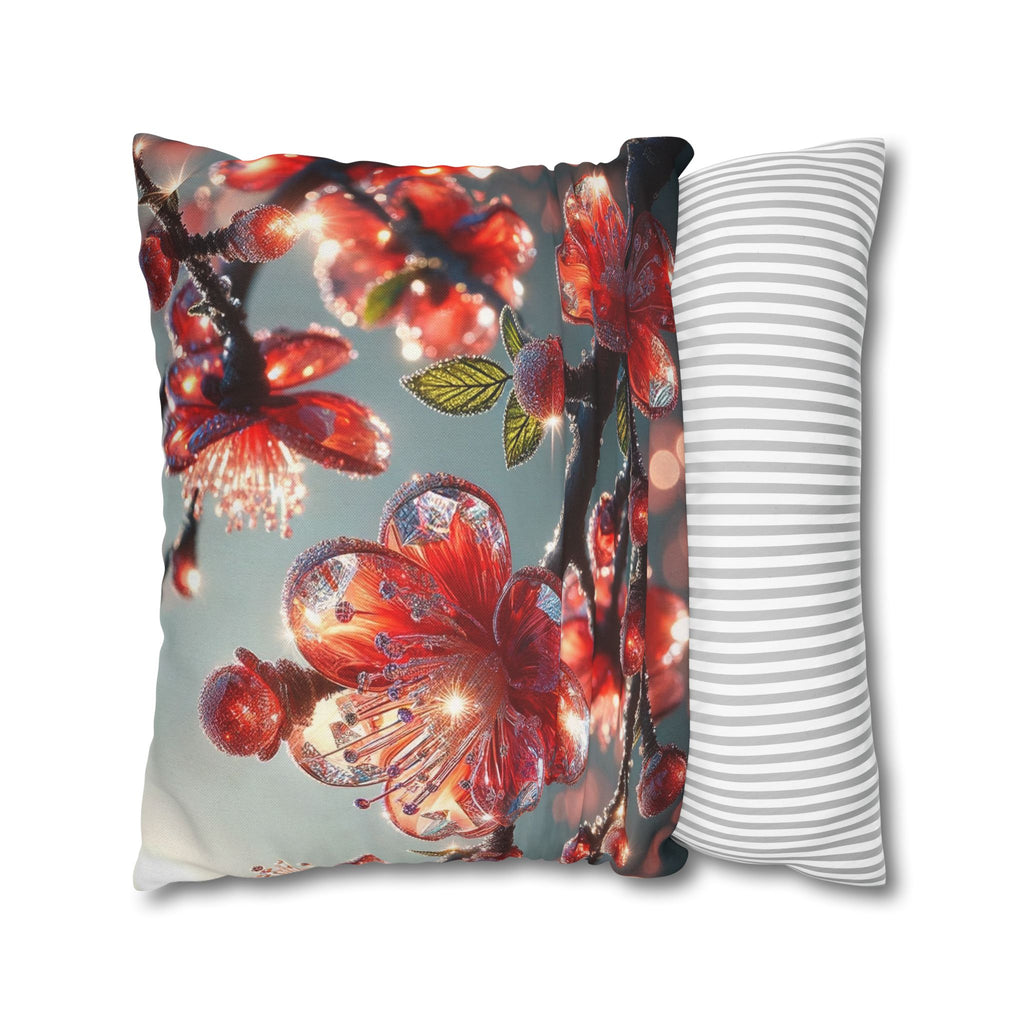 Diamond-red flowers - Polyester Square Pillowcase