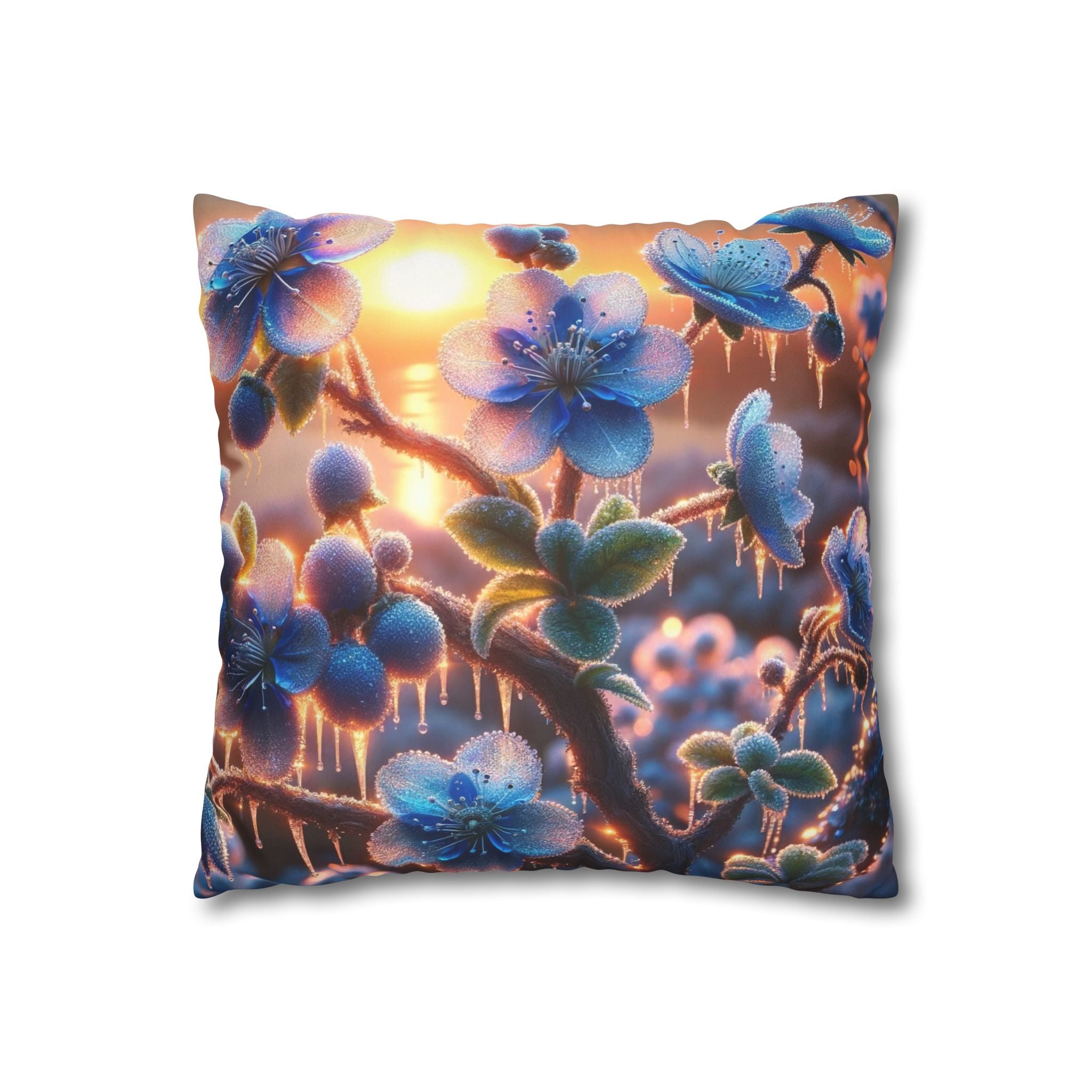 Blue, diamond flowers (in sun set) - Suede Square Pillowcase