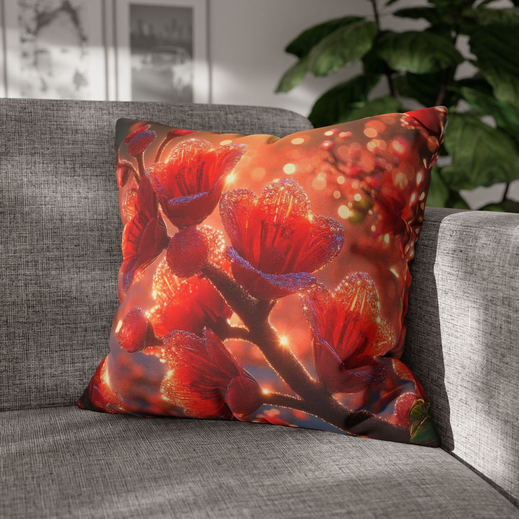 Red-diamond flowers (on red background) -  Polyester Square Pillowcase