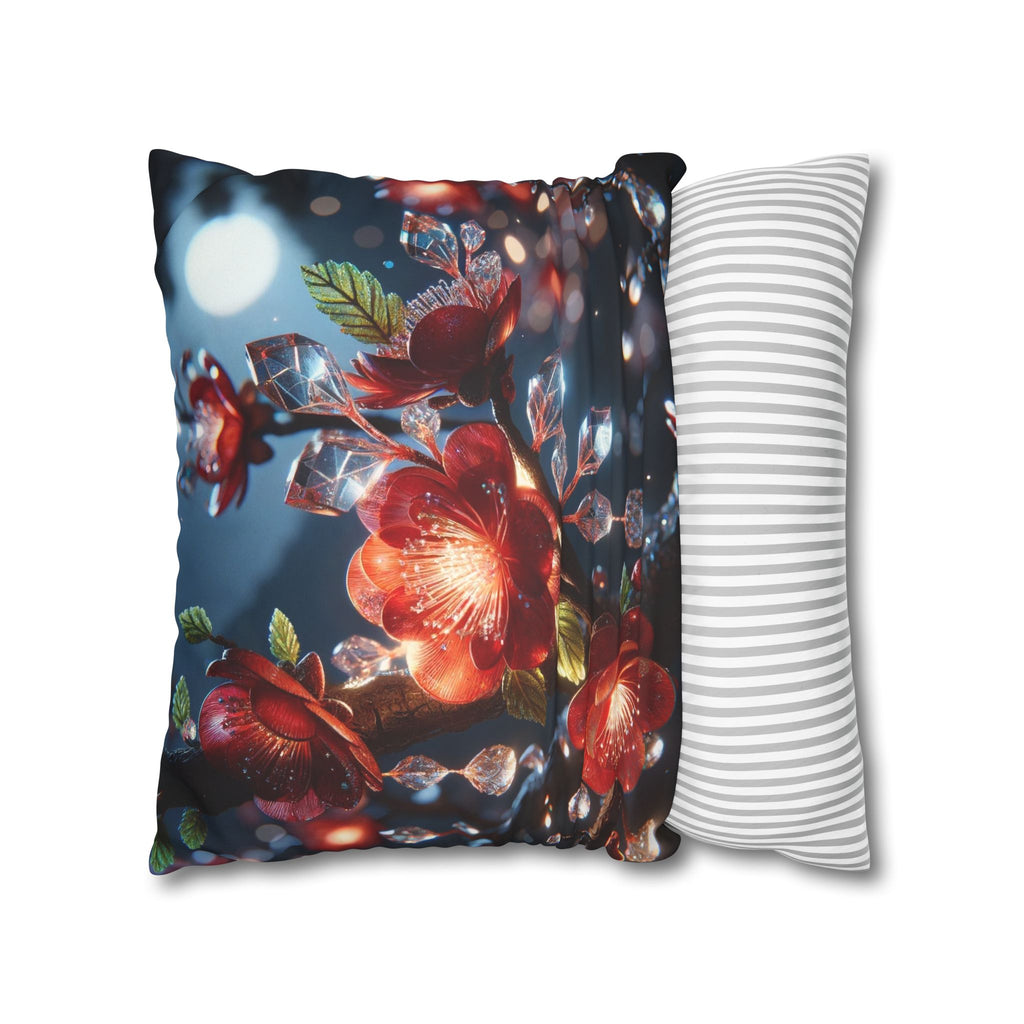 Red diamond flowers (in moonlight) - Suede Square Pillowcase