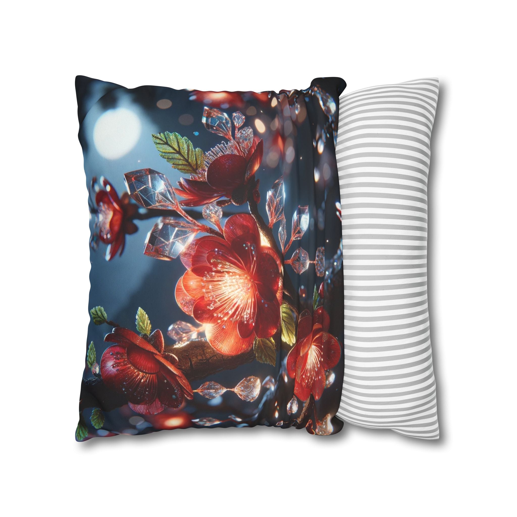 Red diamond flowers (in moonlight) - Suede Square Pillowcase