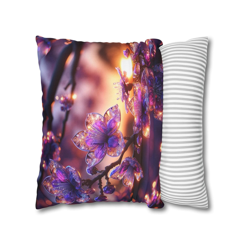 Purple diamond flowers (in sunset) - Polyester Square Pillowcase