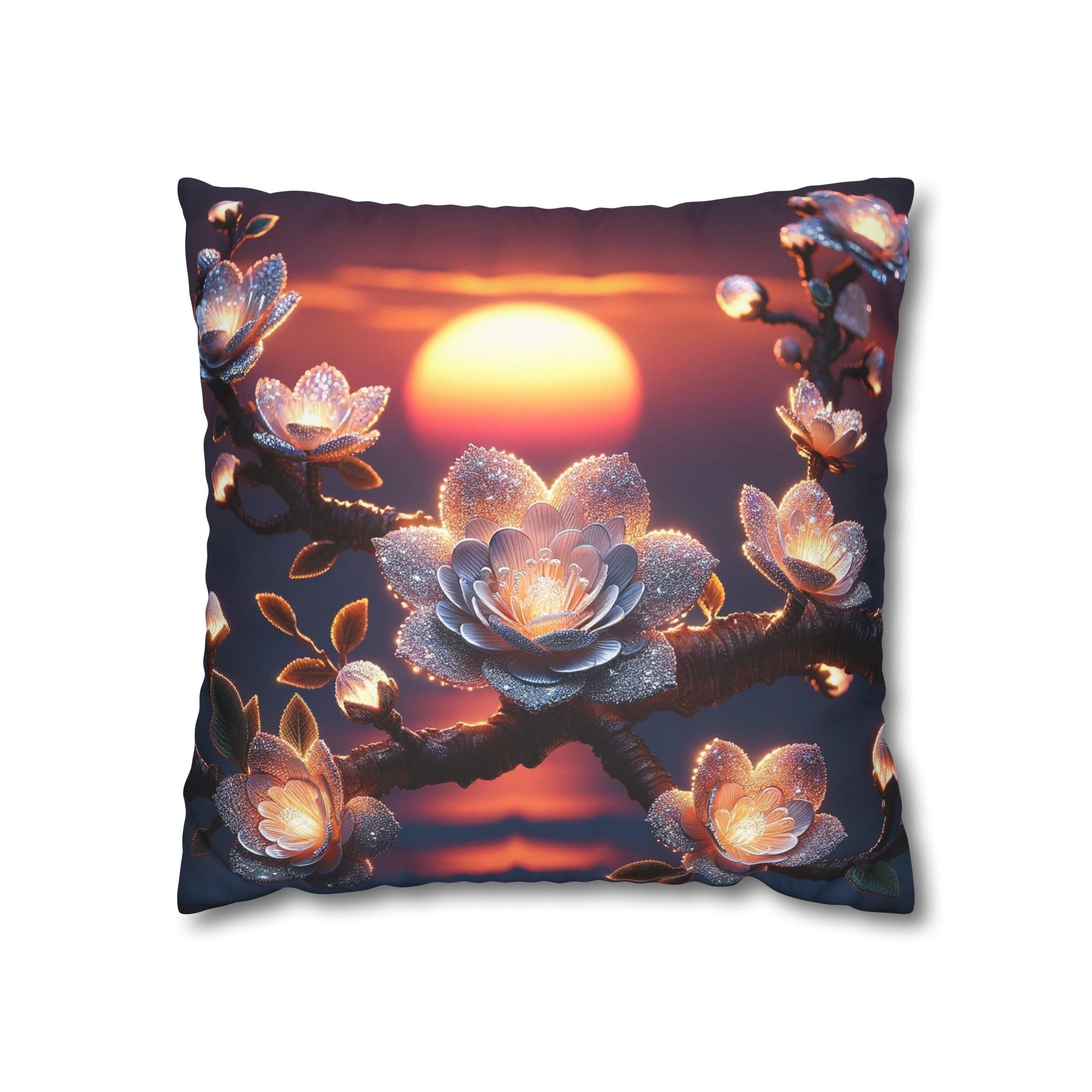 White, diamond flowers in the night - Suede Square Pillowcase