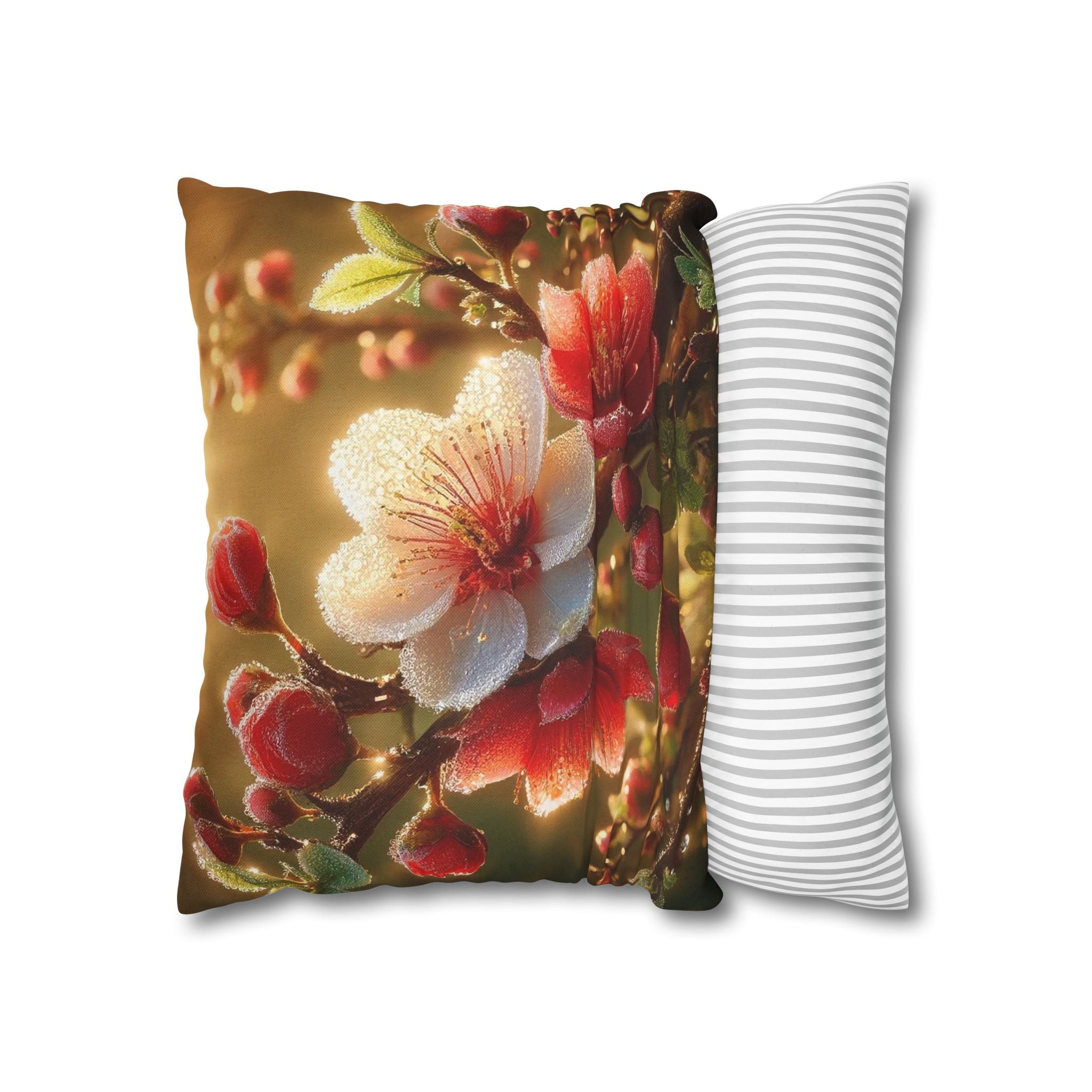 Red & white flowers in light background - Polyester Square Pillowcase