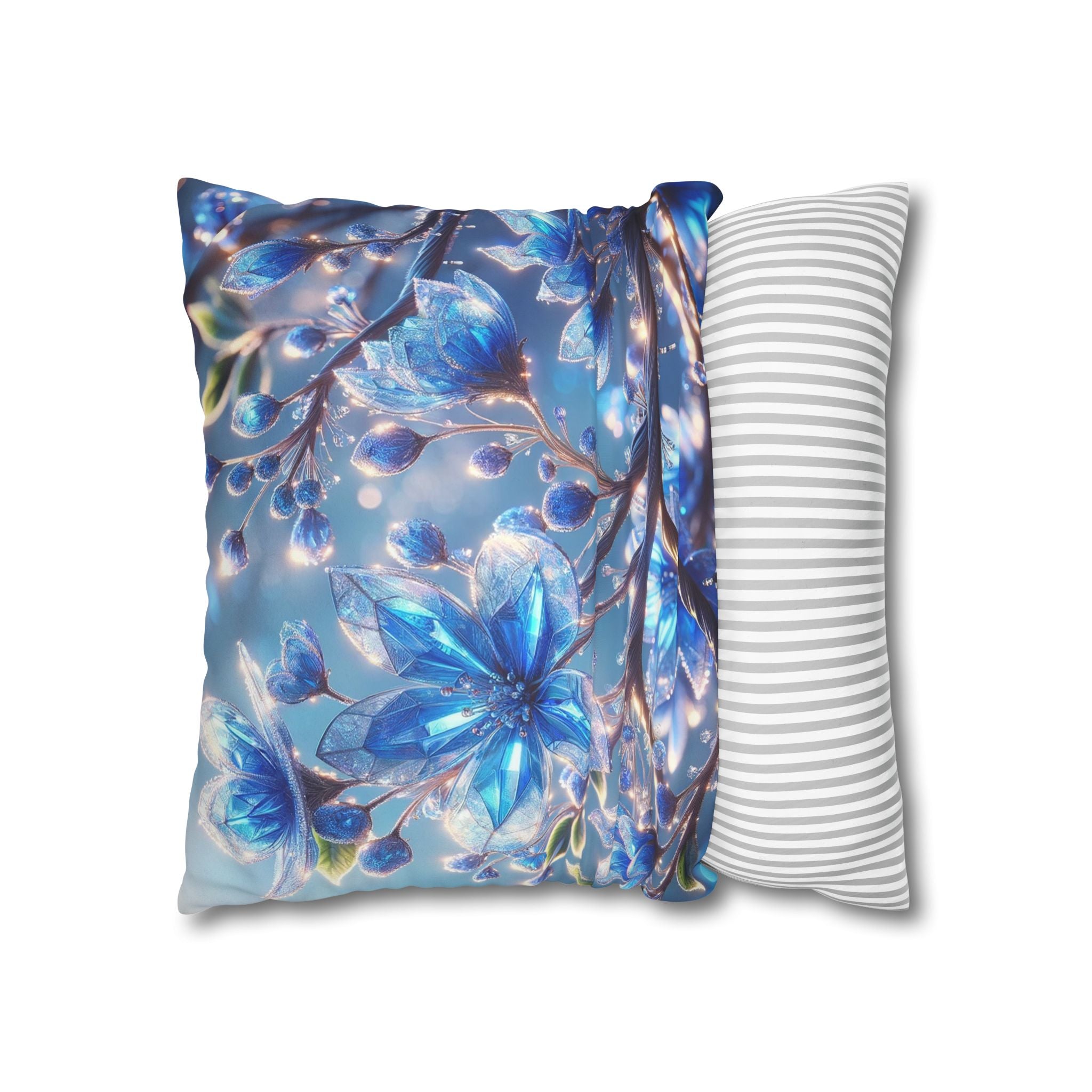 Blue, diamond flowers (with blue background) - Suede Square Pillowcase