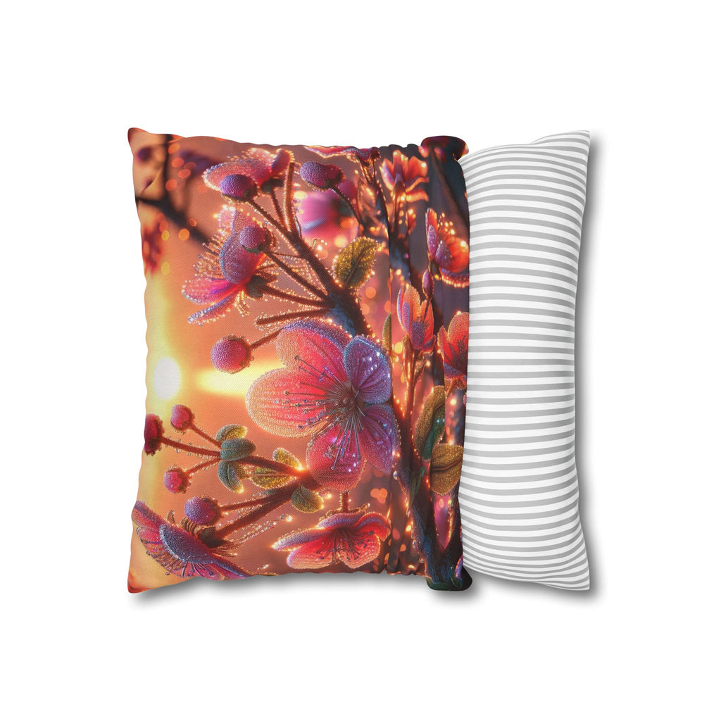 Multiple sized Pink flowers - Polyester Square Pillowcase