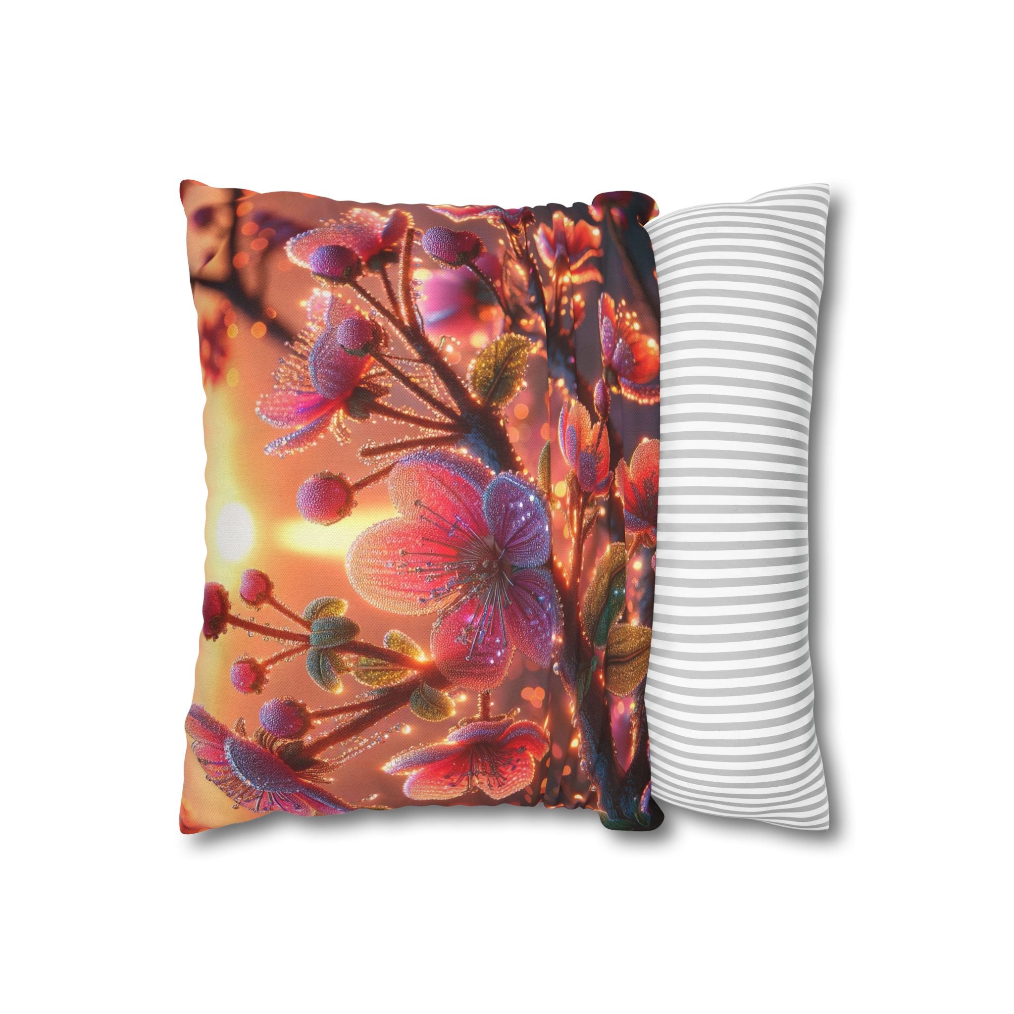 Multiple sized Pink flowers - Polyester Square Pillowcase