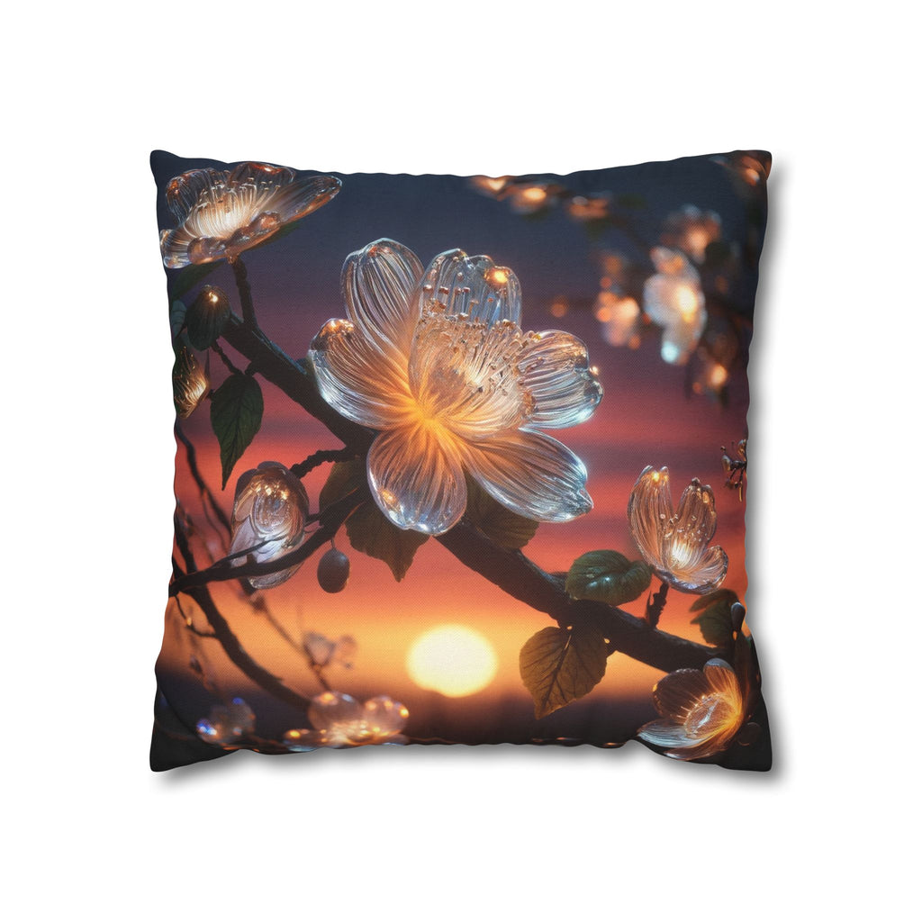 Diamond-white flowers (in sunset) - Polyester Square Pillowcase