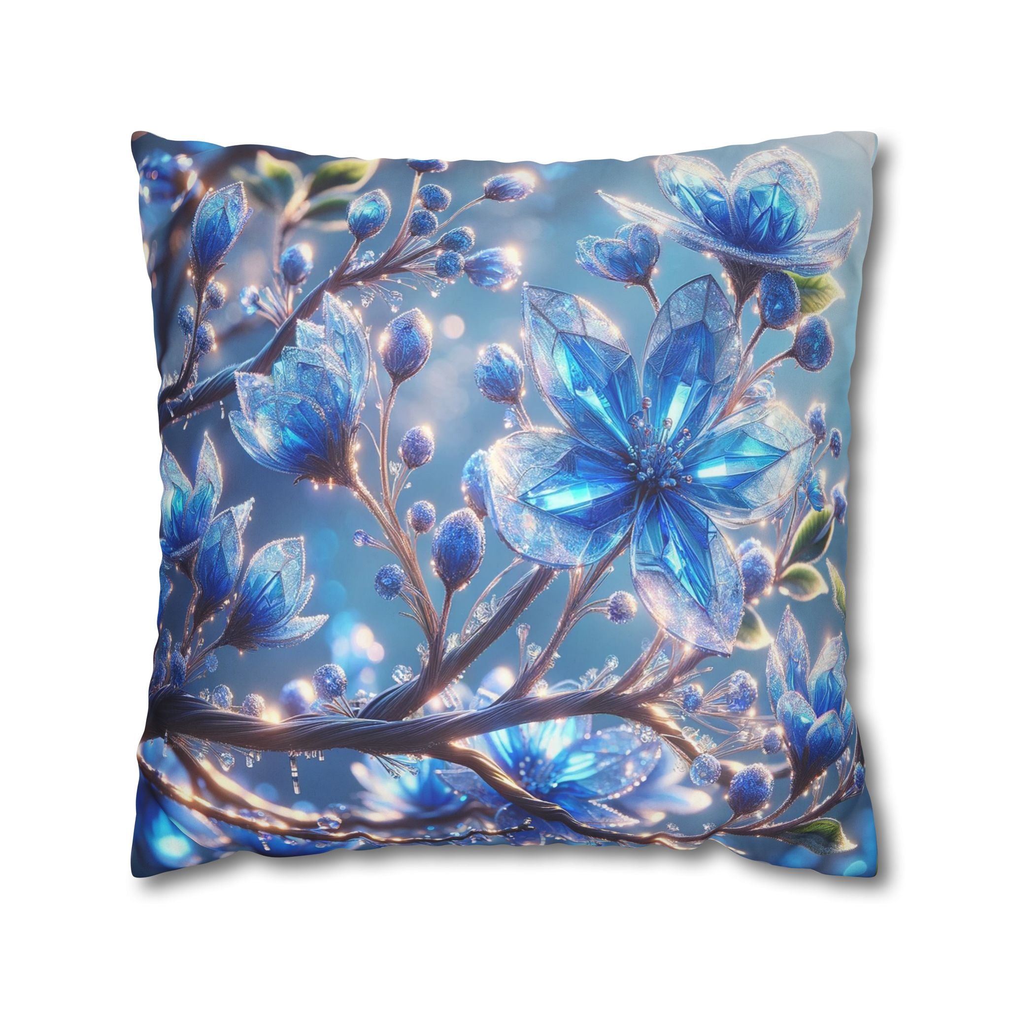 Blue, diamond flowers (with blue background) - Suede Square Pillowcase