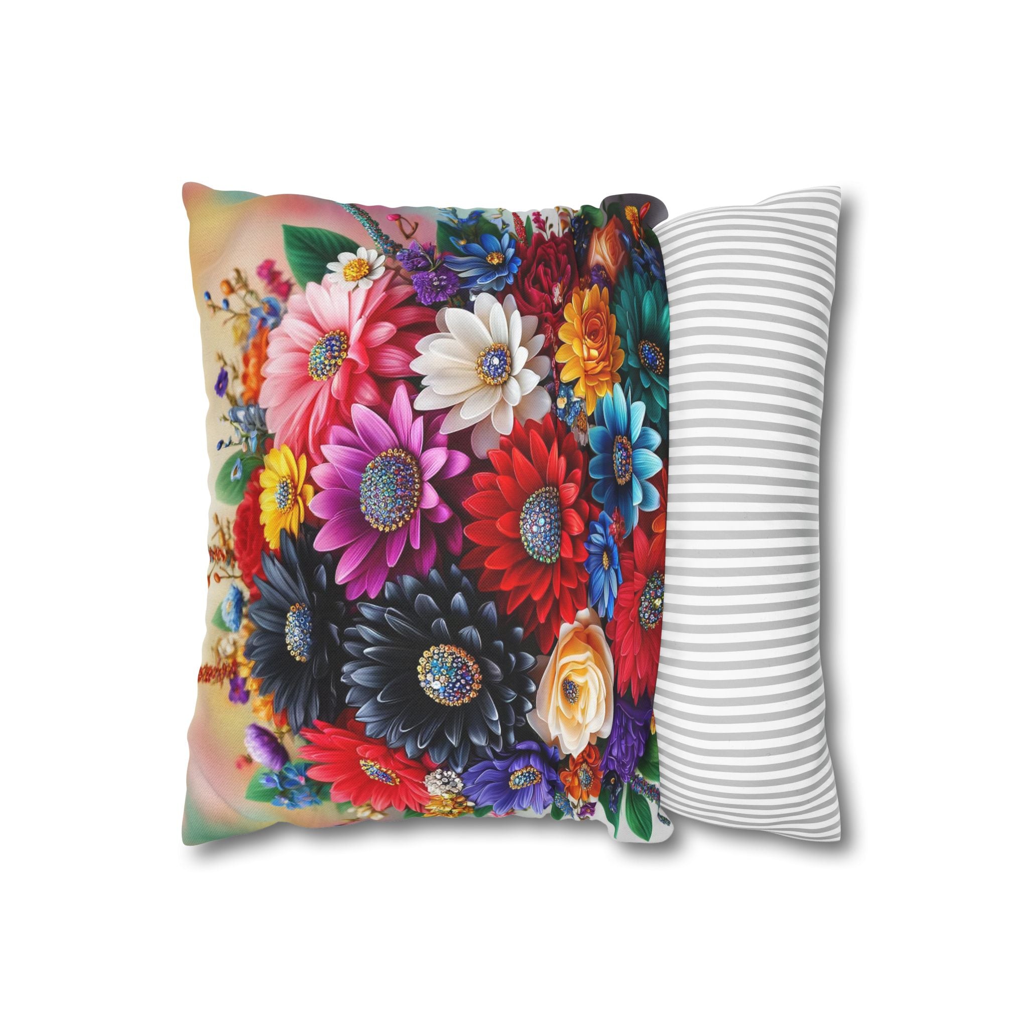 Colourful Bouquet (with diamonds) - Polyester Square Pillowcase