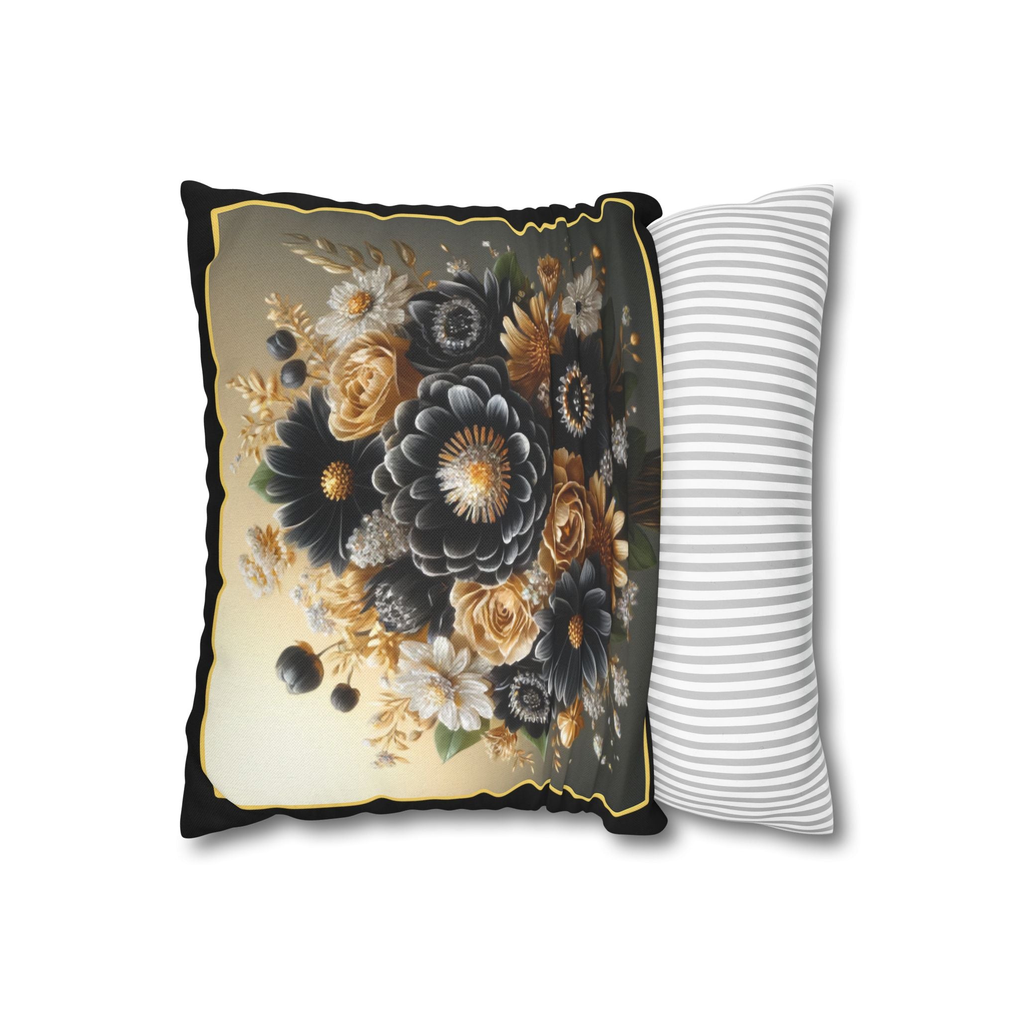 Black and Golden Bouquet (1) - Polyester Square Pillowcase