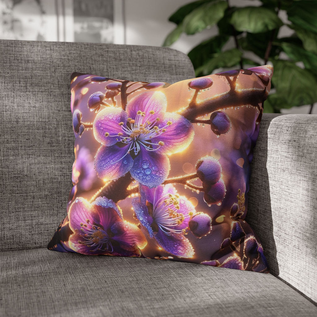 Purple-white, diamond flowers - Polyester Square Pillowcase