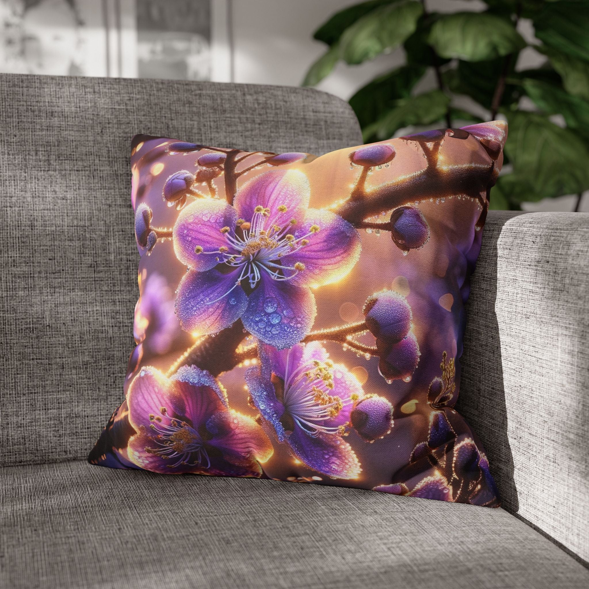 Purple-white, diamond flowers - Polyester Square Pillowcase